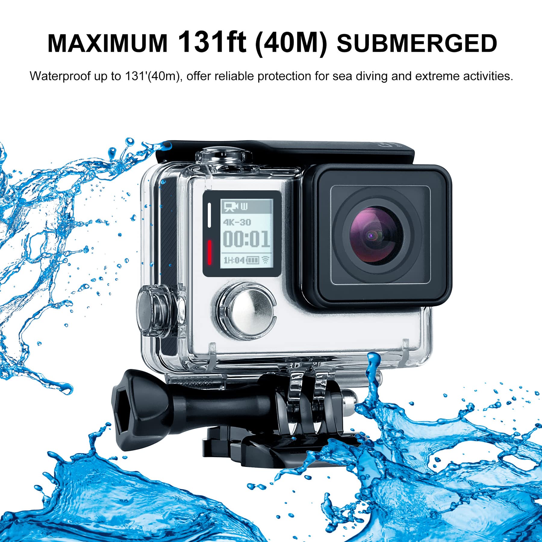 Yallsame Waterproof Case For Gopro Hero 4 3 3+, 131Ft Underwater Protective Housing Accessories Ideal For Scuba Diving, Snorkeli