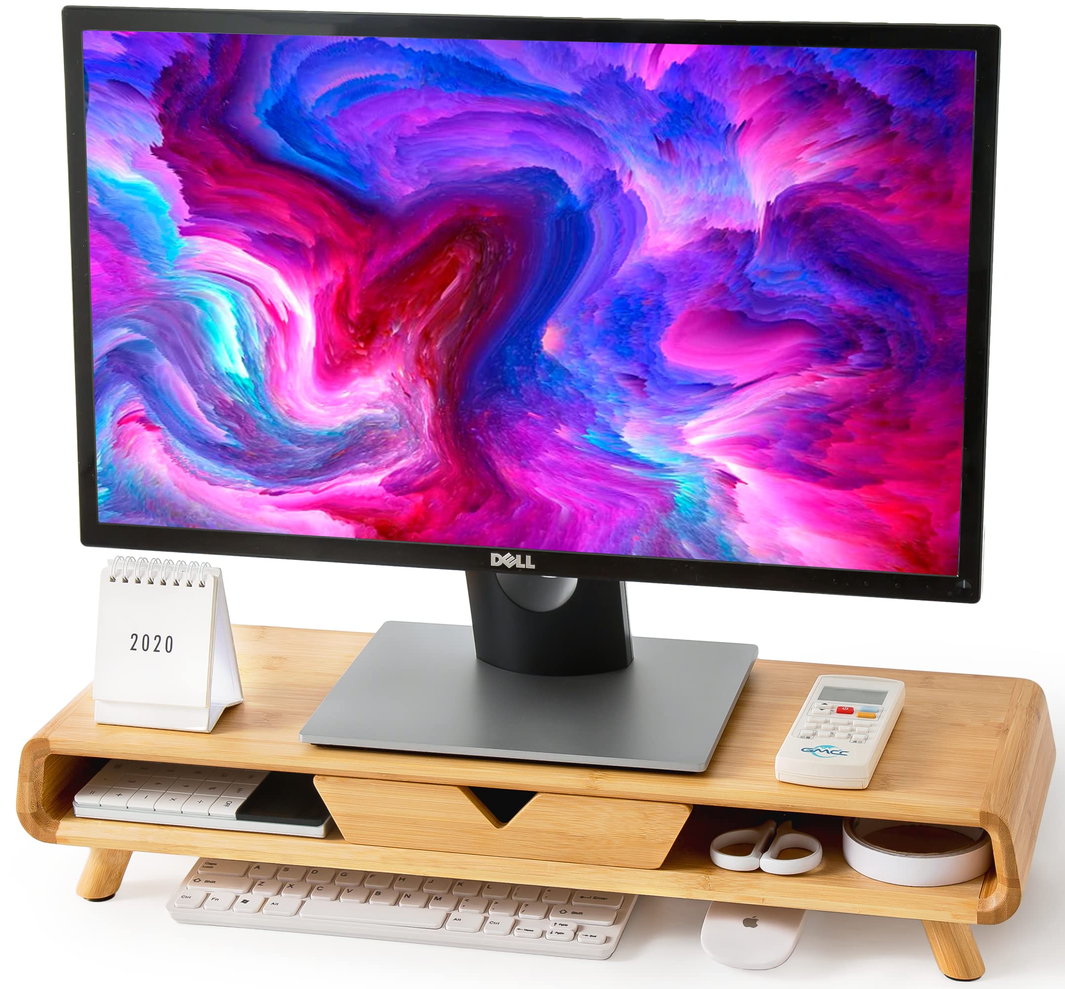 Homerays Bamboo Monitor Stand Riser, No Assembly Required Exquisite Monitor Stand With Drawer Ergonomic Height Wood Monitor Stan