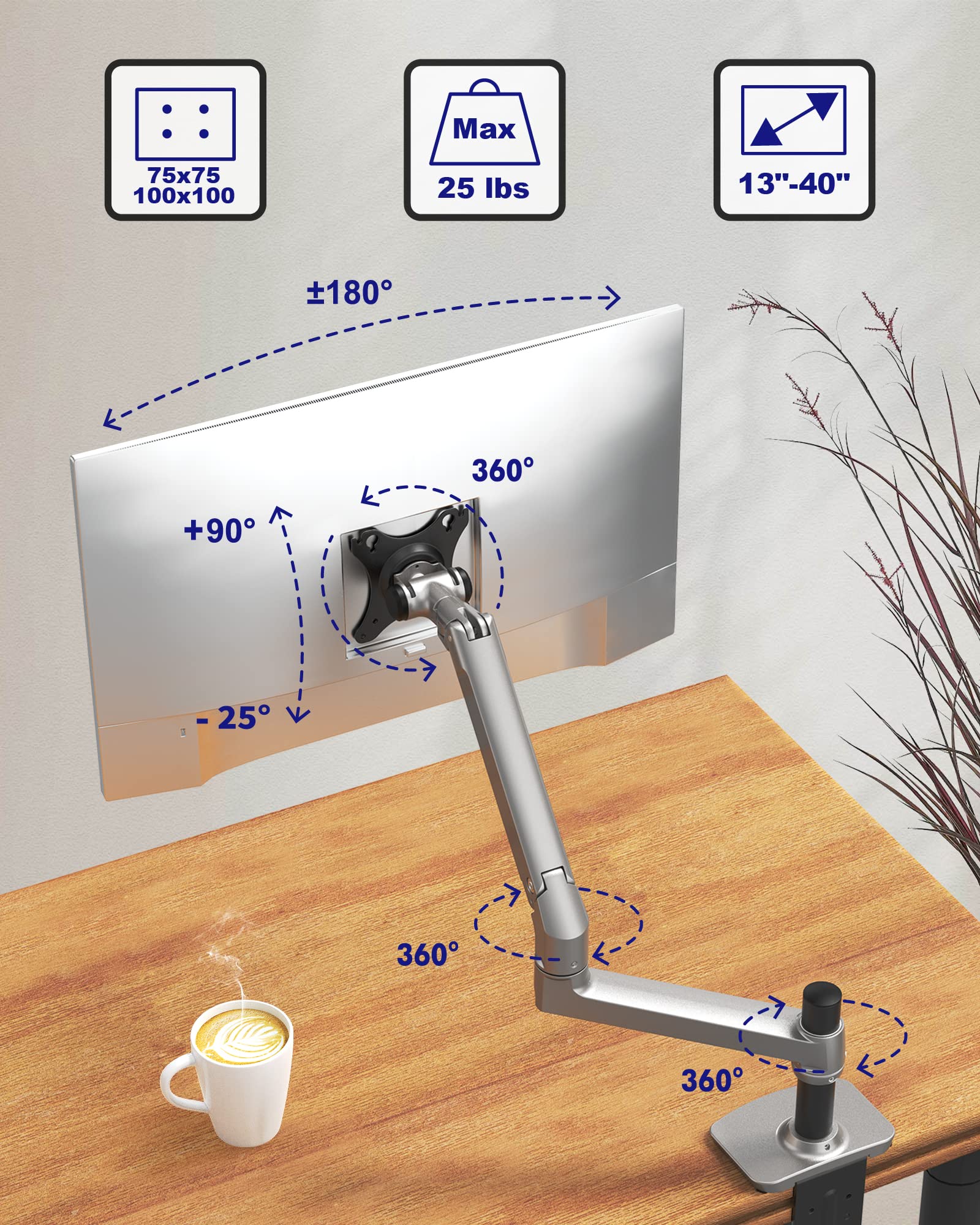 Ergounion Single Monitor Mount   Single Monitor Arm Desk Mount, Fully Adjustable Computer Monitor Mount For Screens Up To 40 Inc