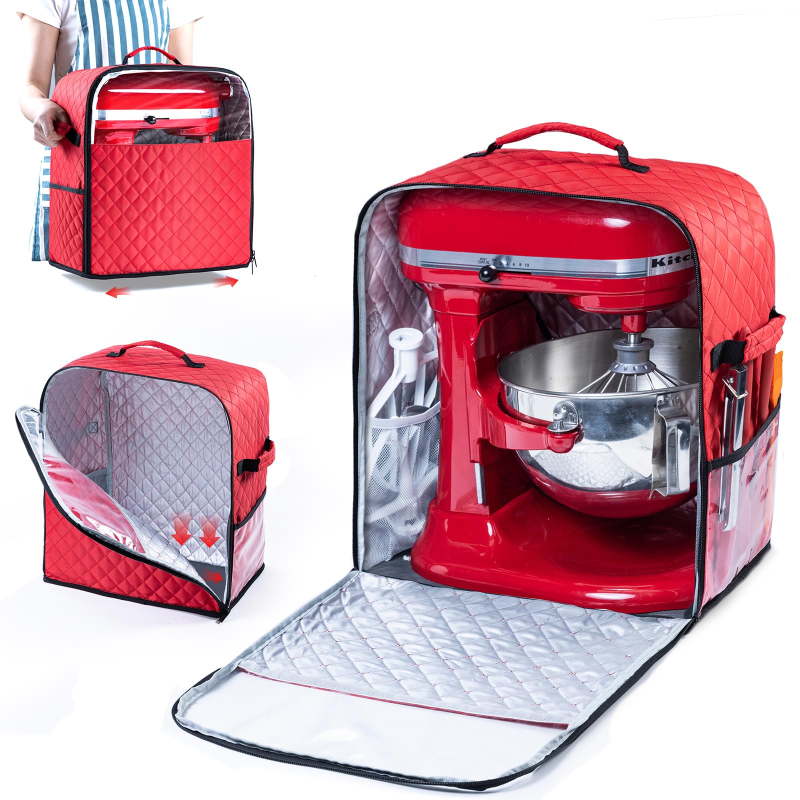 Bagsprite Stand Mixer Cover With Appliance Sliders Base Compatible With Kitchenaid Mixer Storage Bag For 6/7/8 Quart With Pocket