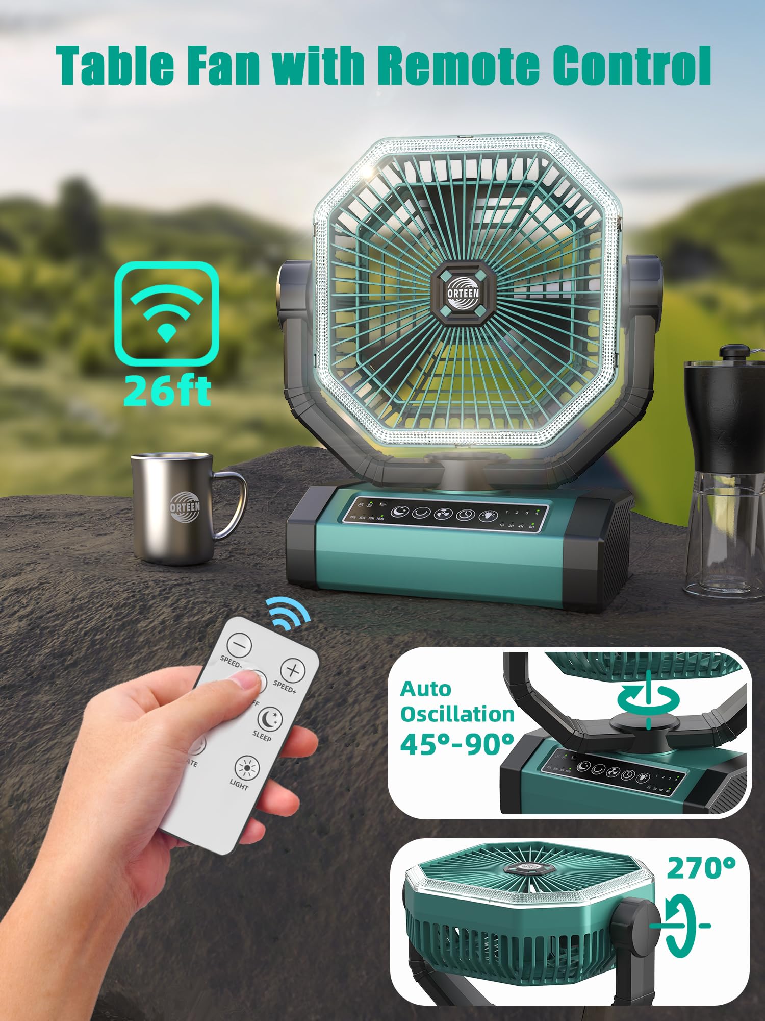Portable Rechargeable Fan   9 Inch Camping Fan For Tent, 20000Mah(60Hrs) Battery Operated Fan For Camping, Auto Oscillation Cord
