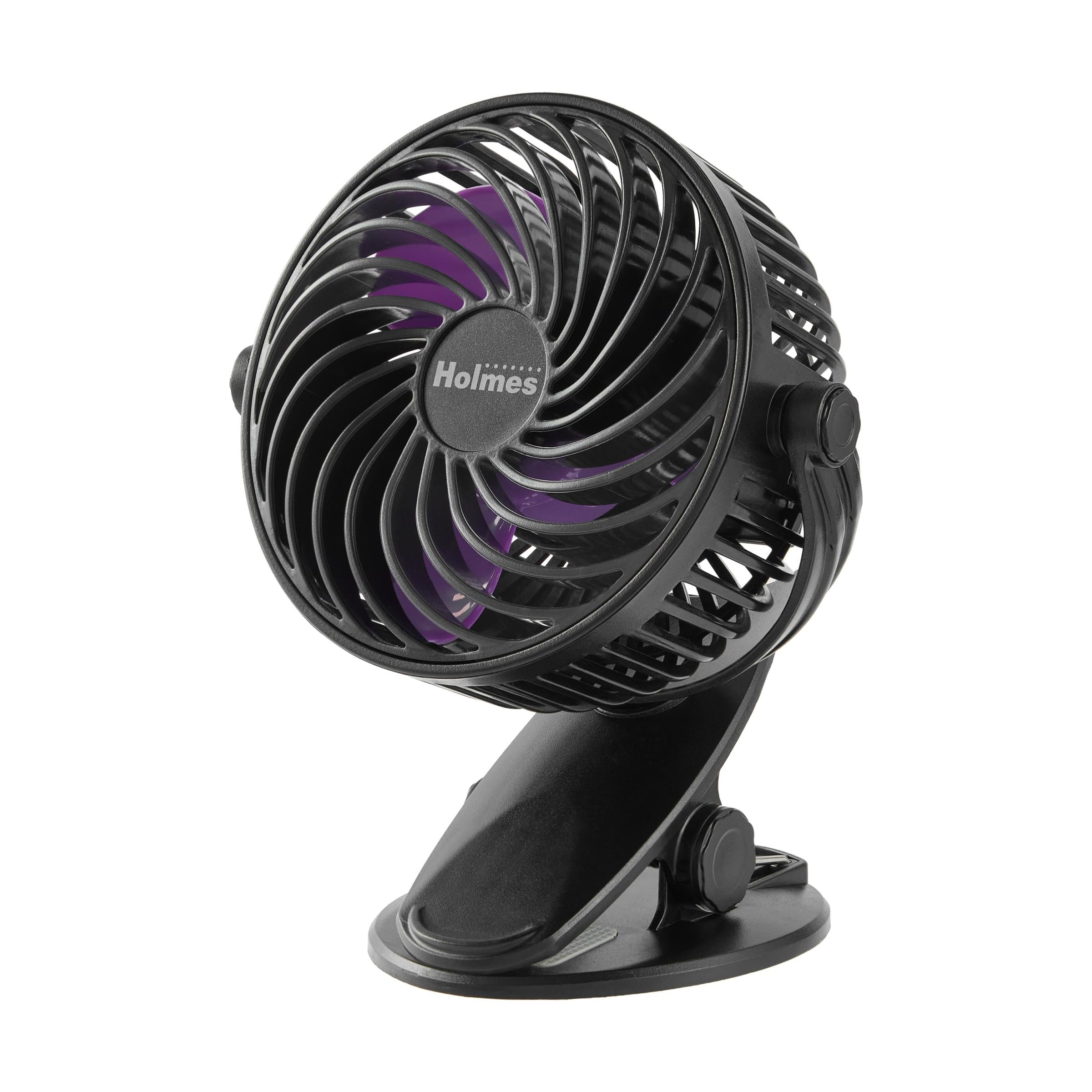 Holmes 4    On-The-Go Personal Fan with Clip - 3 Speeds, 360 Rotation, Rechargeable Battery, USB-C Charging, Compact, Black with
