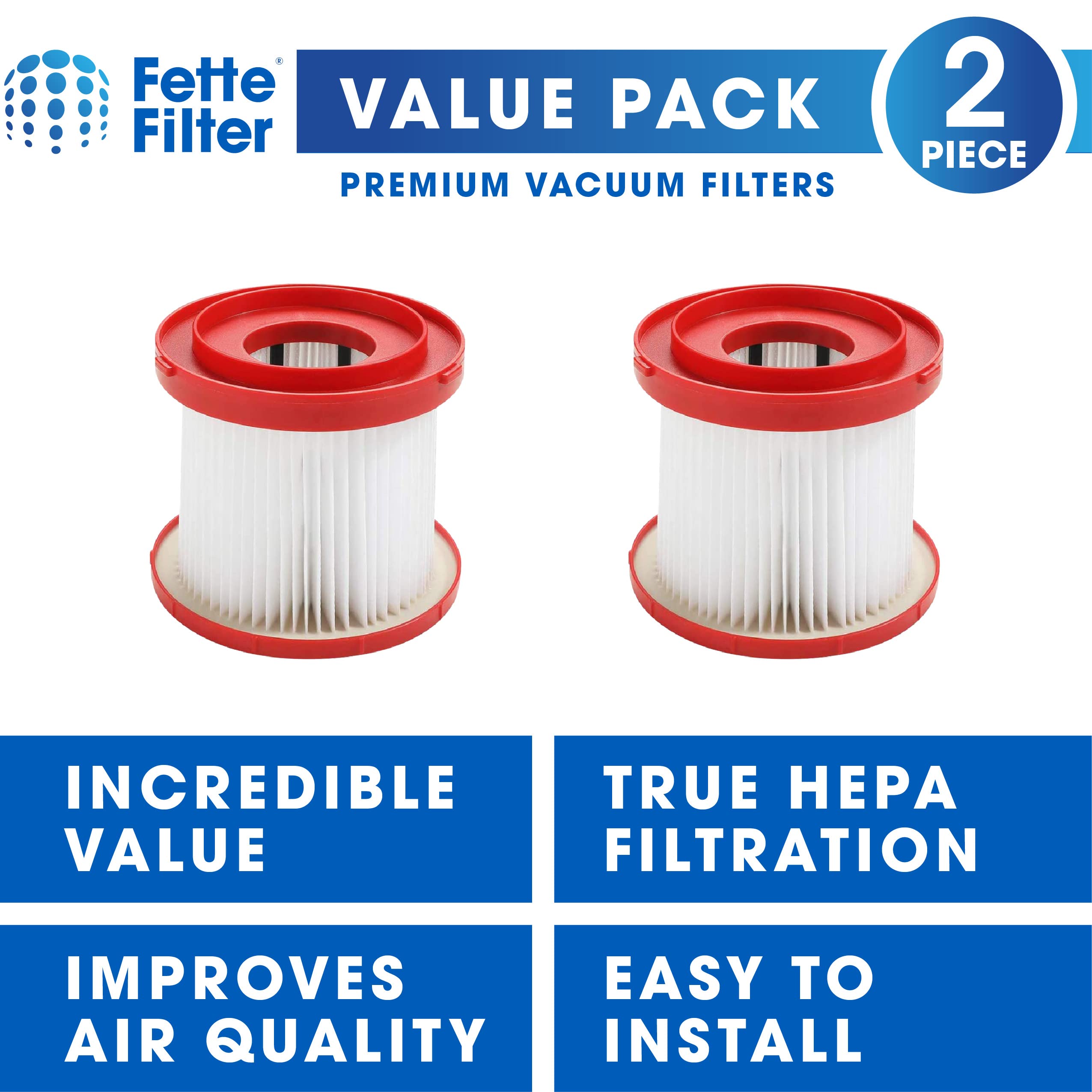 Fette Filter  Hepa Wet Dry Vacuum Filter Compatible With Milwaukee 49 90 1900 For Gallon Wet/Dry Vacuum M18 2 Gallon (0880 20),