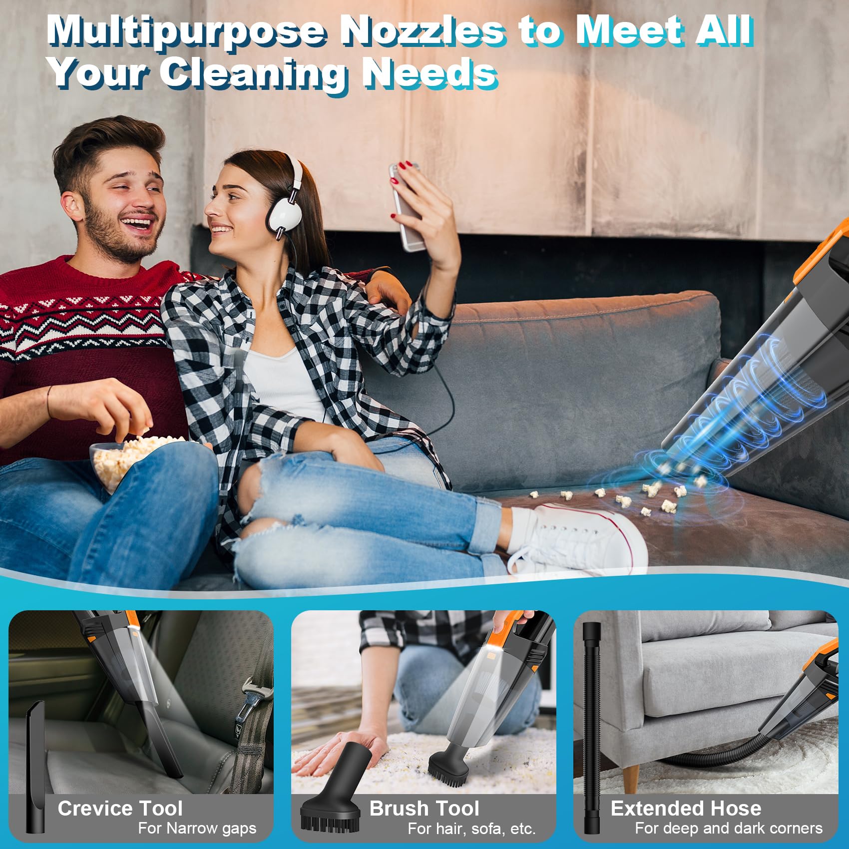 Cordless Car Vacuum Handheld Vacuum Cleaner With Led Light, Lightweight High Power Hand Vacuum, Hand Held Vacuum Cleaner For Car