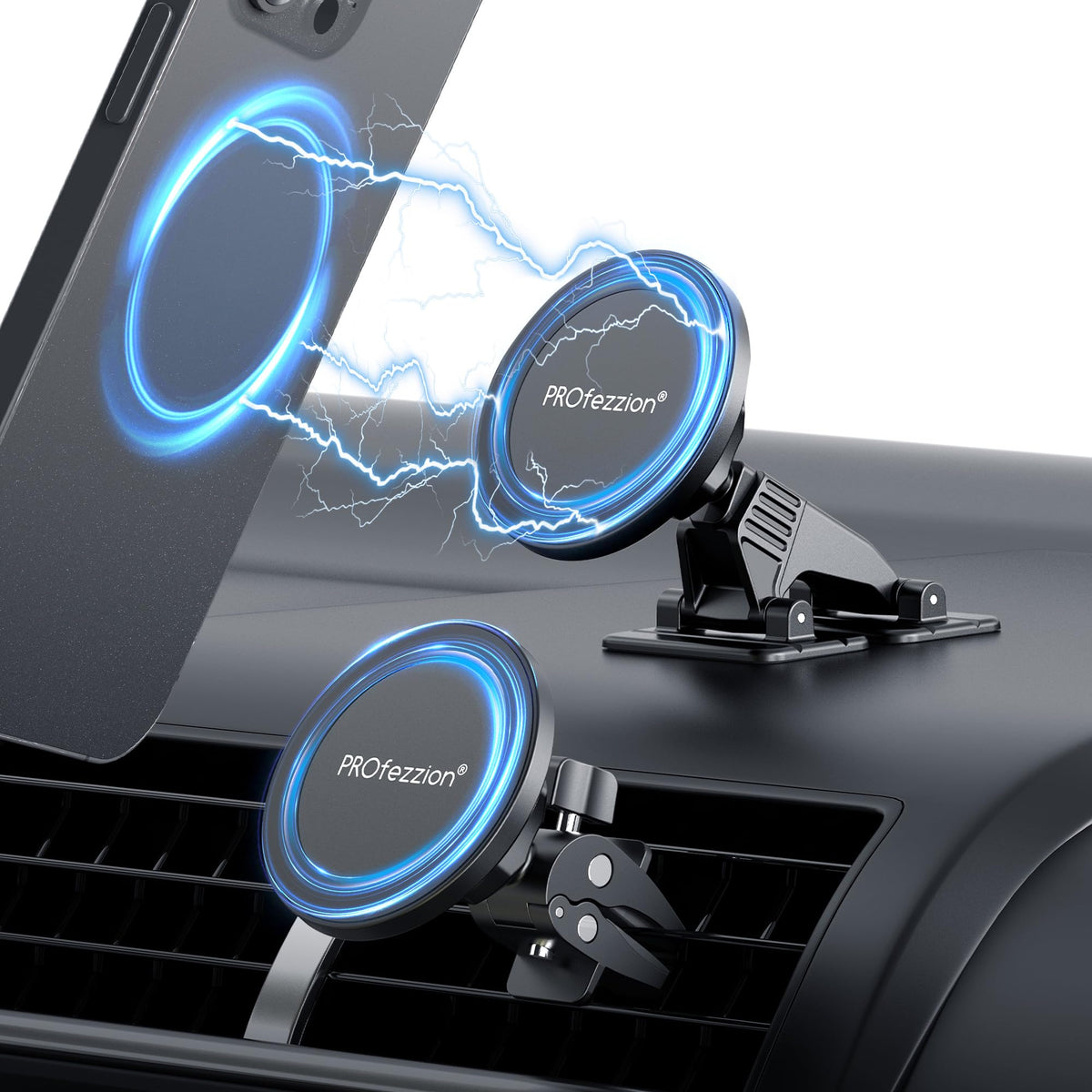 Profezzion 2-Pack Compatible With Magsafe Car Mount, Magnetic Phone Holder For Car Vent, Dash, Home & Office Compatible With Iph