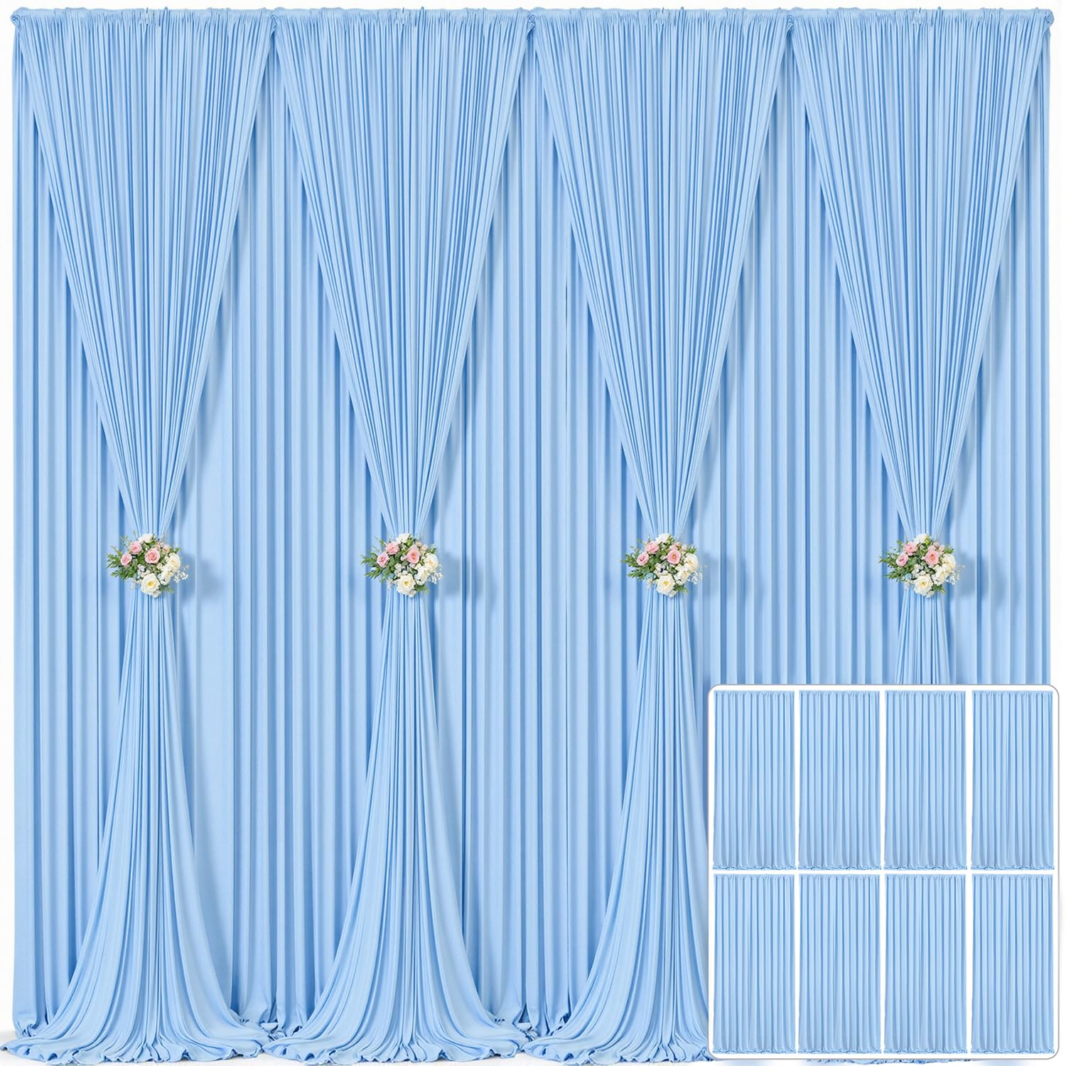 8 Panels Baby Blue Backdrop Curtain for Baby Shower Parties Wrinkle Free Light Blue Curtains Backdrop Drapes Fabric Decoration f