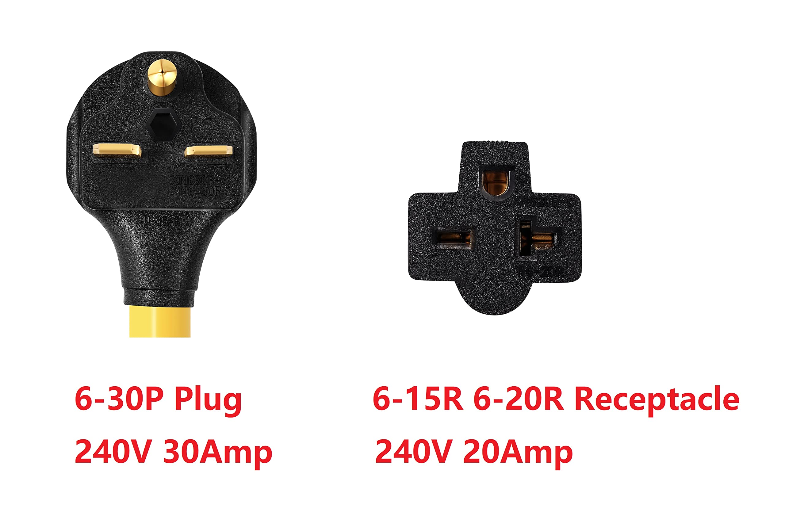 Onetak Nema 6 30P To 6 15R 6 20R 240V 30 Amp Prong Male Plug To 20 Amp 3 Prong Female Outlet Receptacle Generator Welder Dryer E