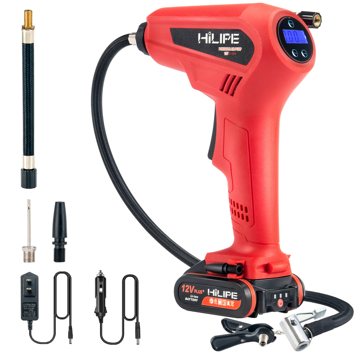 Hilipe Cordless Tire Inflator Portable Air Compressor With Battery And Charger,12V Lithium Battery Car Air Pump, Auto Air Pump W