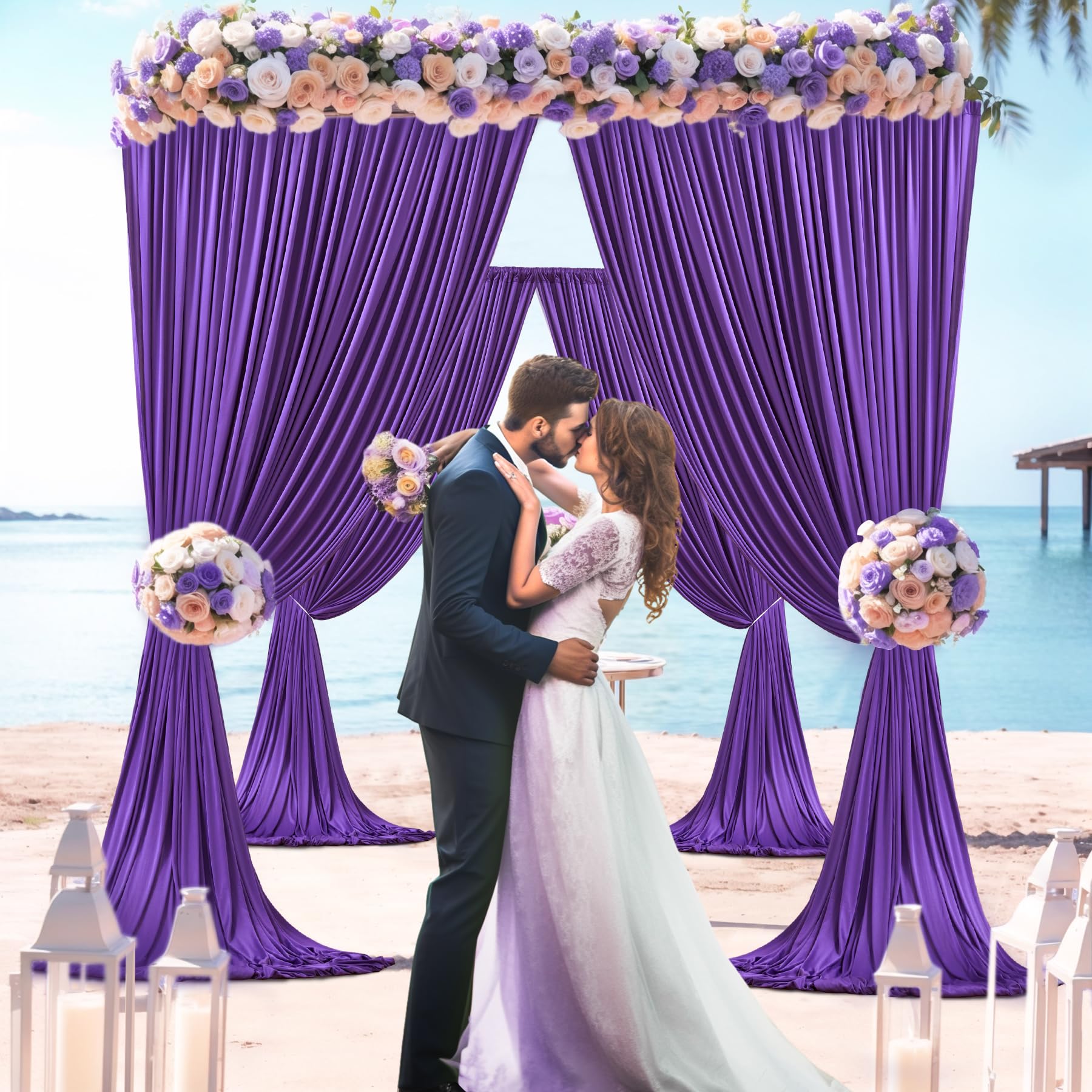 4 Panels Purple Backdrop Curtain For Parties Wedding Wrinkle Free Purple Photo Curtains Backdrop Drapes Fabric Decoration For Bi