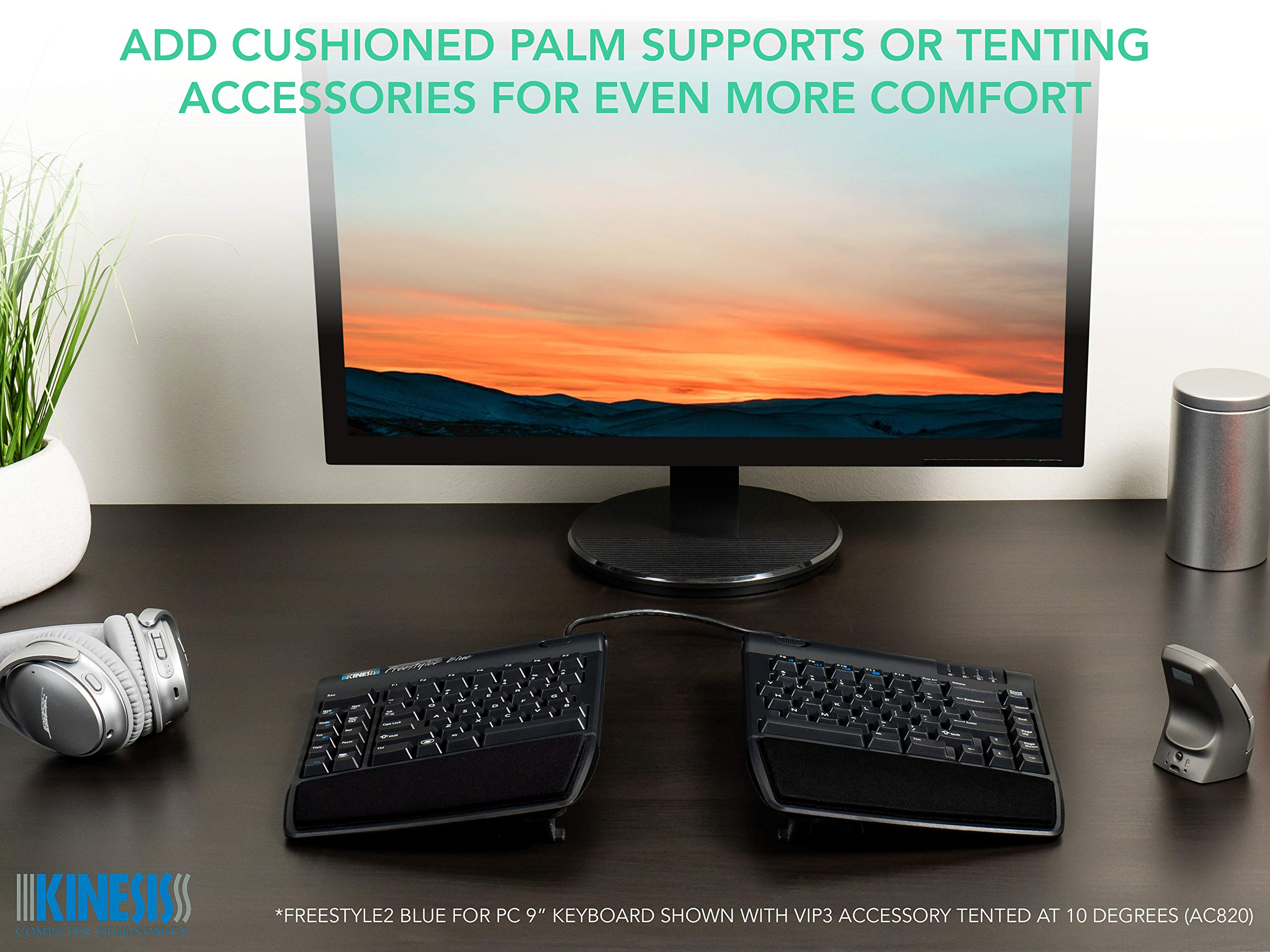 Kinesis Freestyle2 Blue Wireless Ergonomic Keyboard For Pc (9'' Separation), Dark Gray