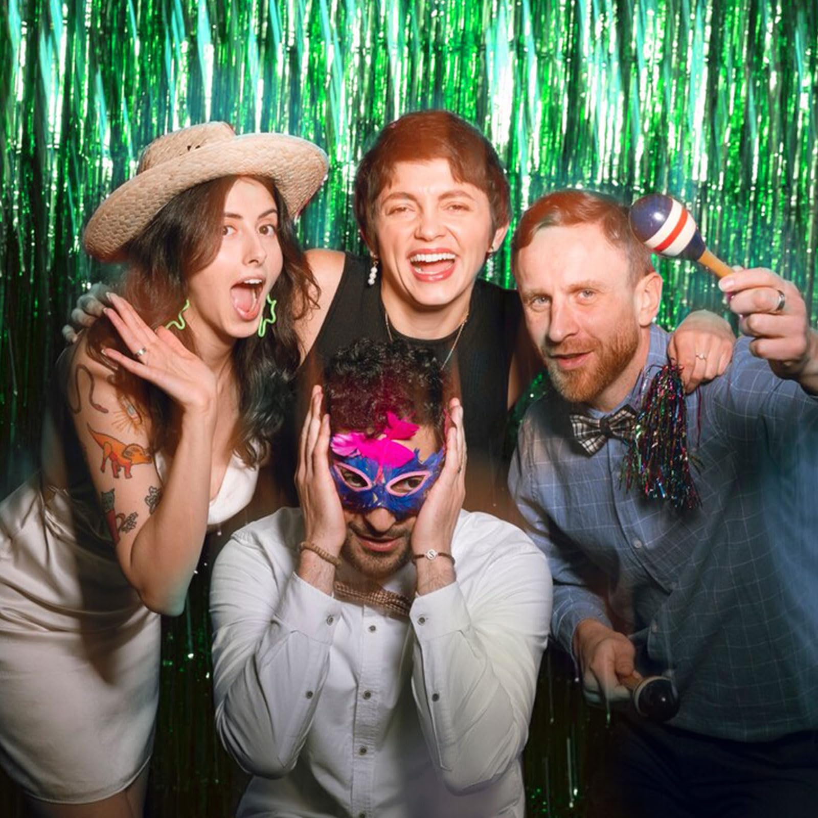 20 Pack Foil Curtain Backdrop Green Metallic Tinsel Foil Fringe Curtains Photo Booth Props For Birthday Wedding Engagement Baby