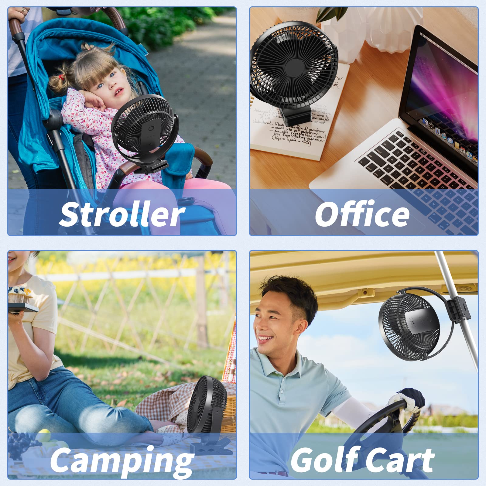 Clip On Fan, Rechargeable Portable Fan, 8 Inch Small Desk Fan   10000Mah Battery Powered Fan With 4 Speed, 360 Rotation Personal