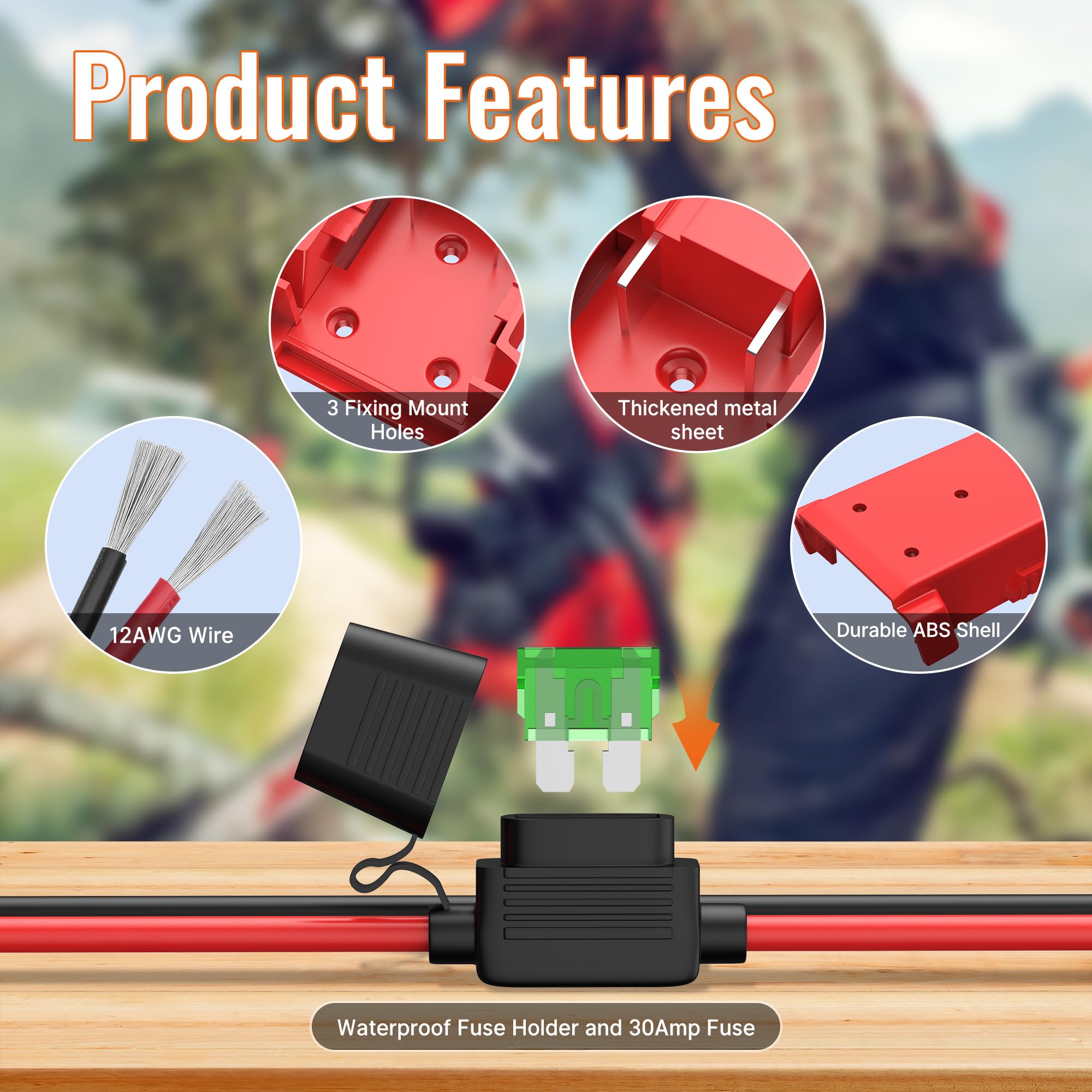 Rvboatpat 2Pcs Power Wheel Battery Adapter Battery Adapter Converter 18V Battery Adapter Kit 12 Awg Wire With Fuses And Connecto