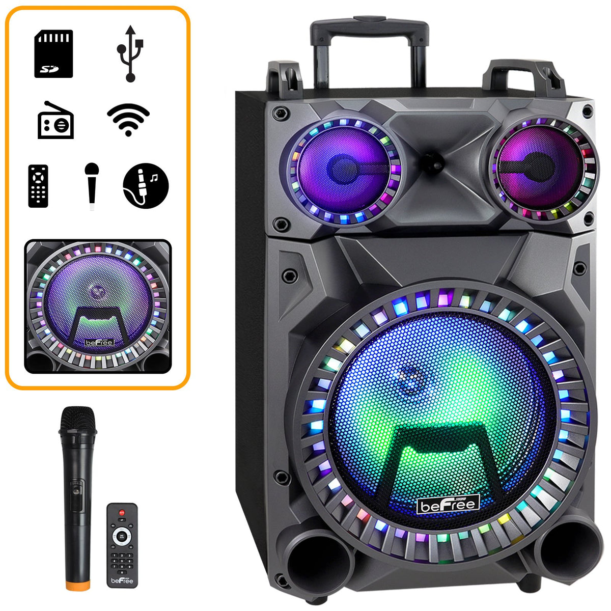 Befree Sound Rechargeable 12 Inch Bluetooth Portable Party Speaker With Party Lights Fm Radio And Usbtf Inputs