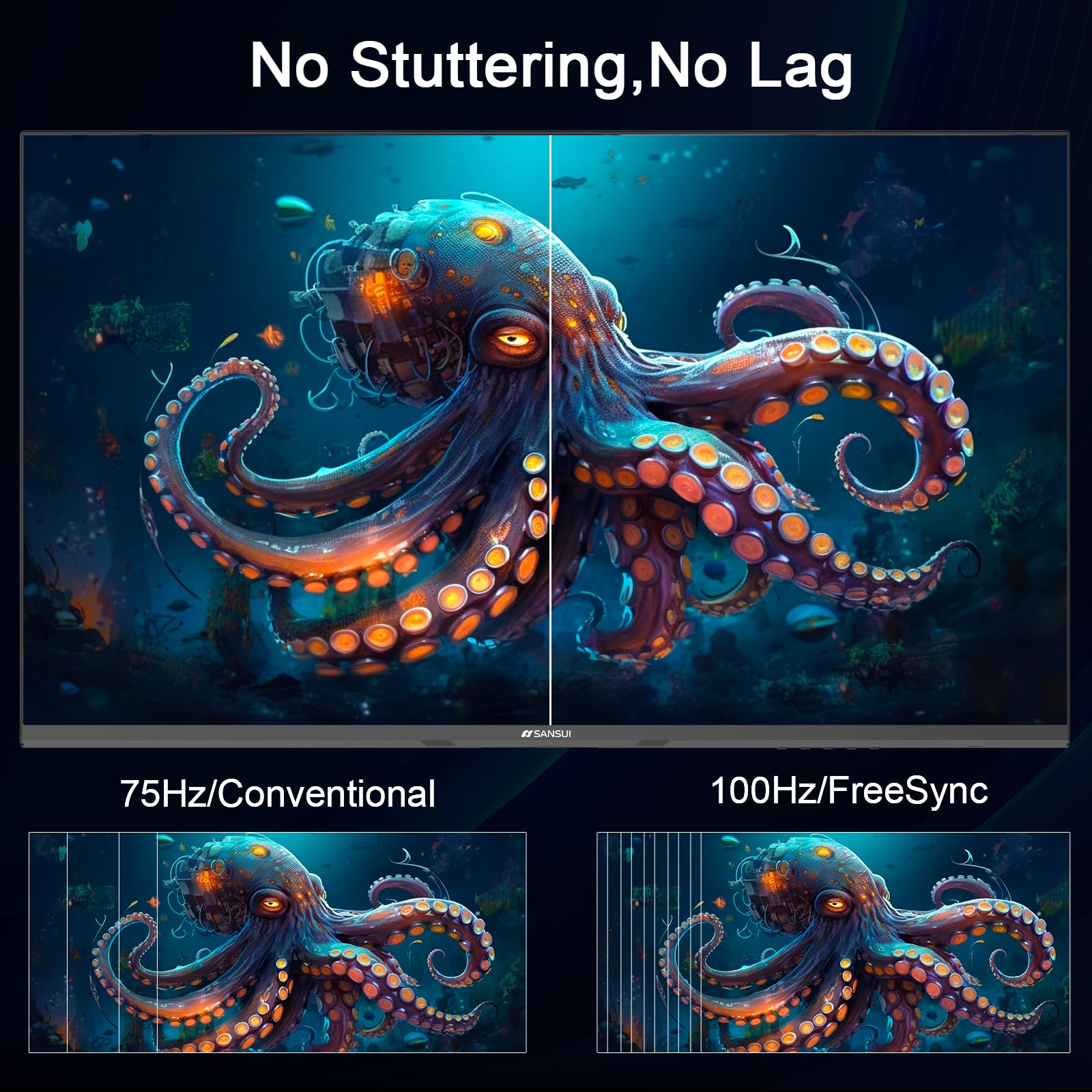 Sansui 24 Inch Monitor, Ips Display Computer Monitor With Built In Speakers, 100Hz Monitor Vesa Mount With Hdmi Inputs, Fhd Moni