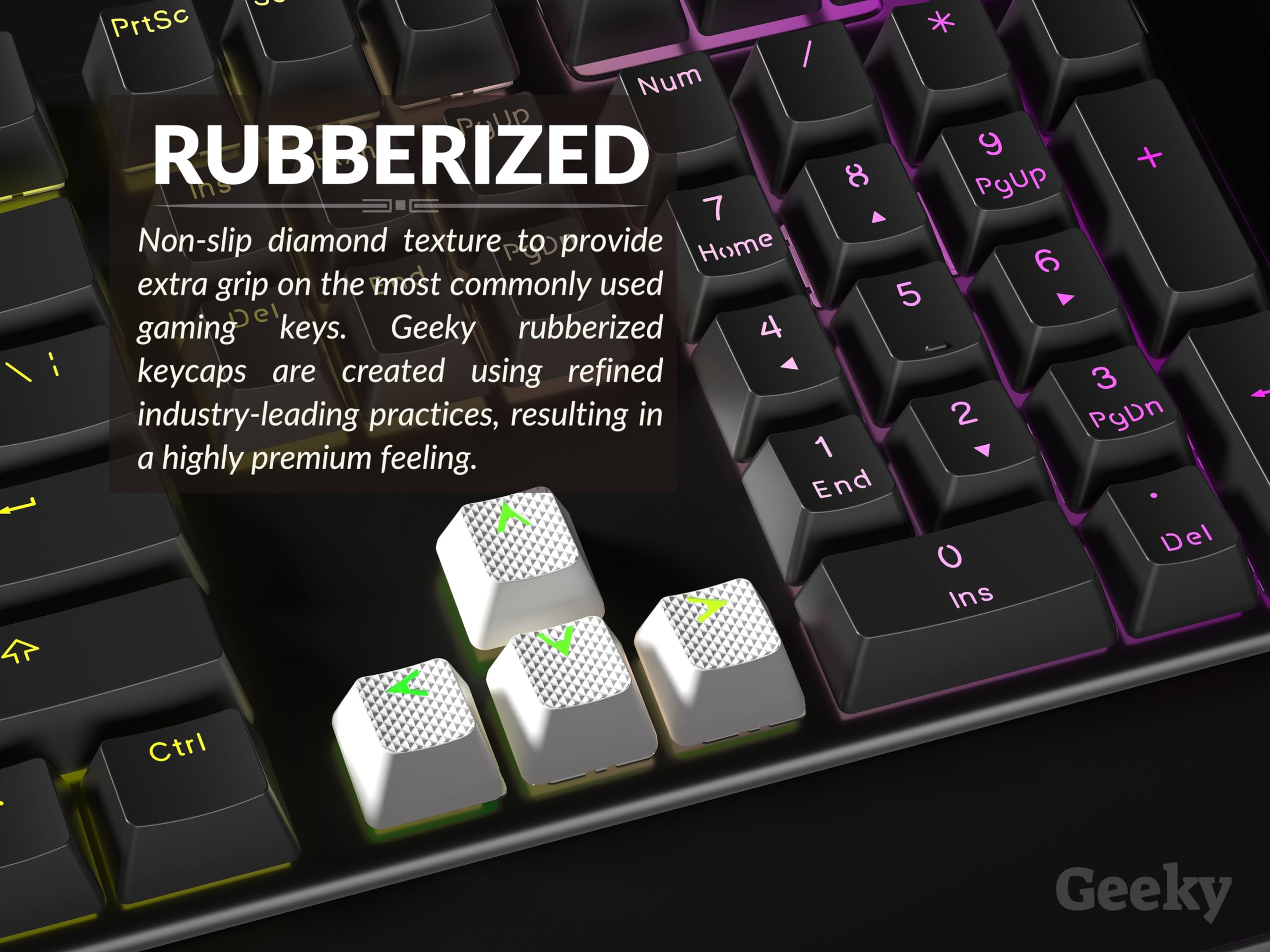 Geeky Rubberized Keycap Set | Double Shot Translucent | Abs + Tpr | Oem Profile For Mechanical Gaming Keyboard (White, 23 Keys)