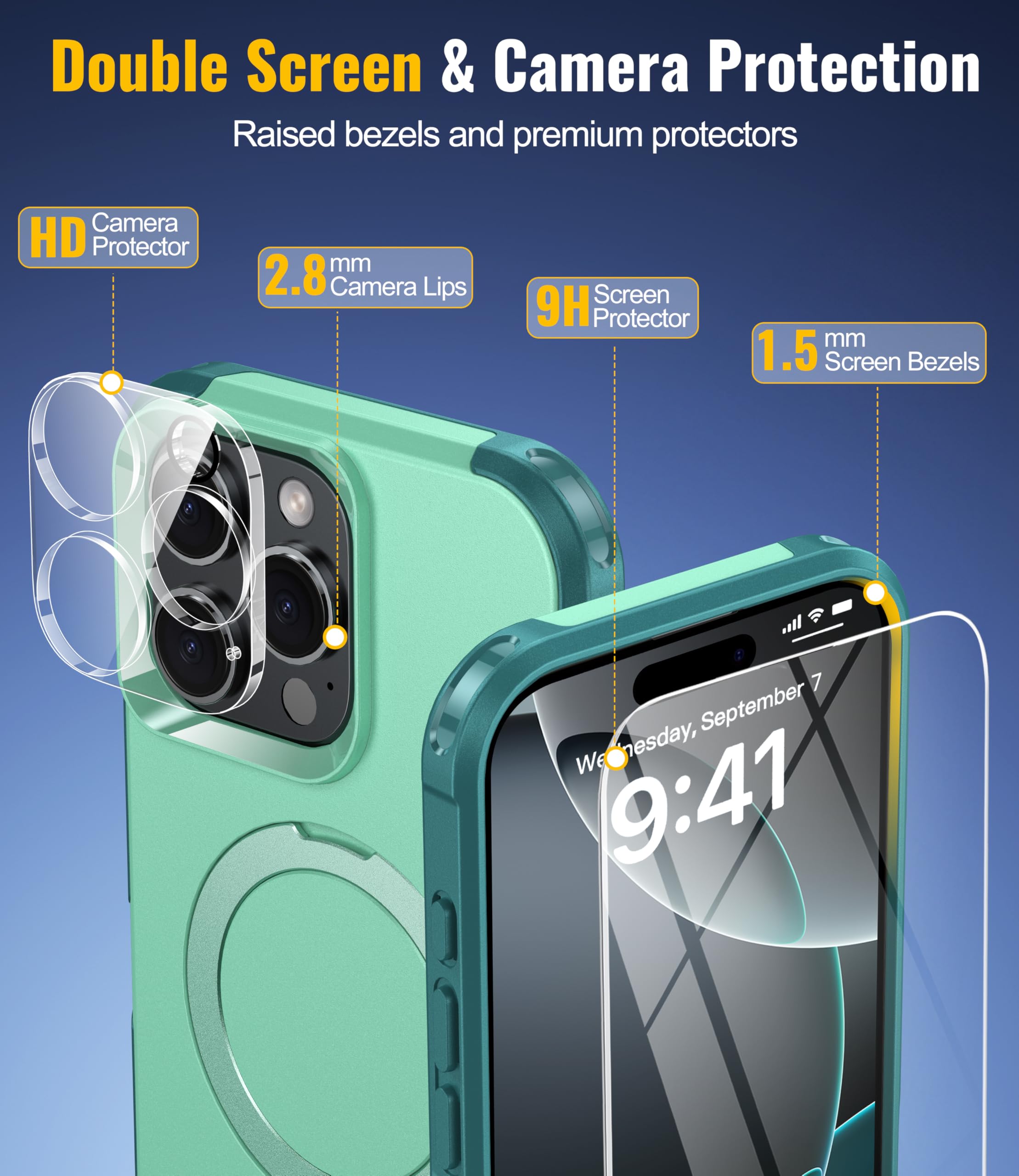 Oterkin Magnetic For Iphone 16 Pro Max Case Compatible With Magsafe [Foldable Invisible Stand][Tempered Glass Screen Protector &