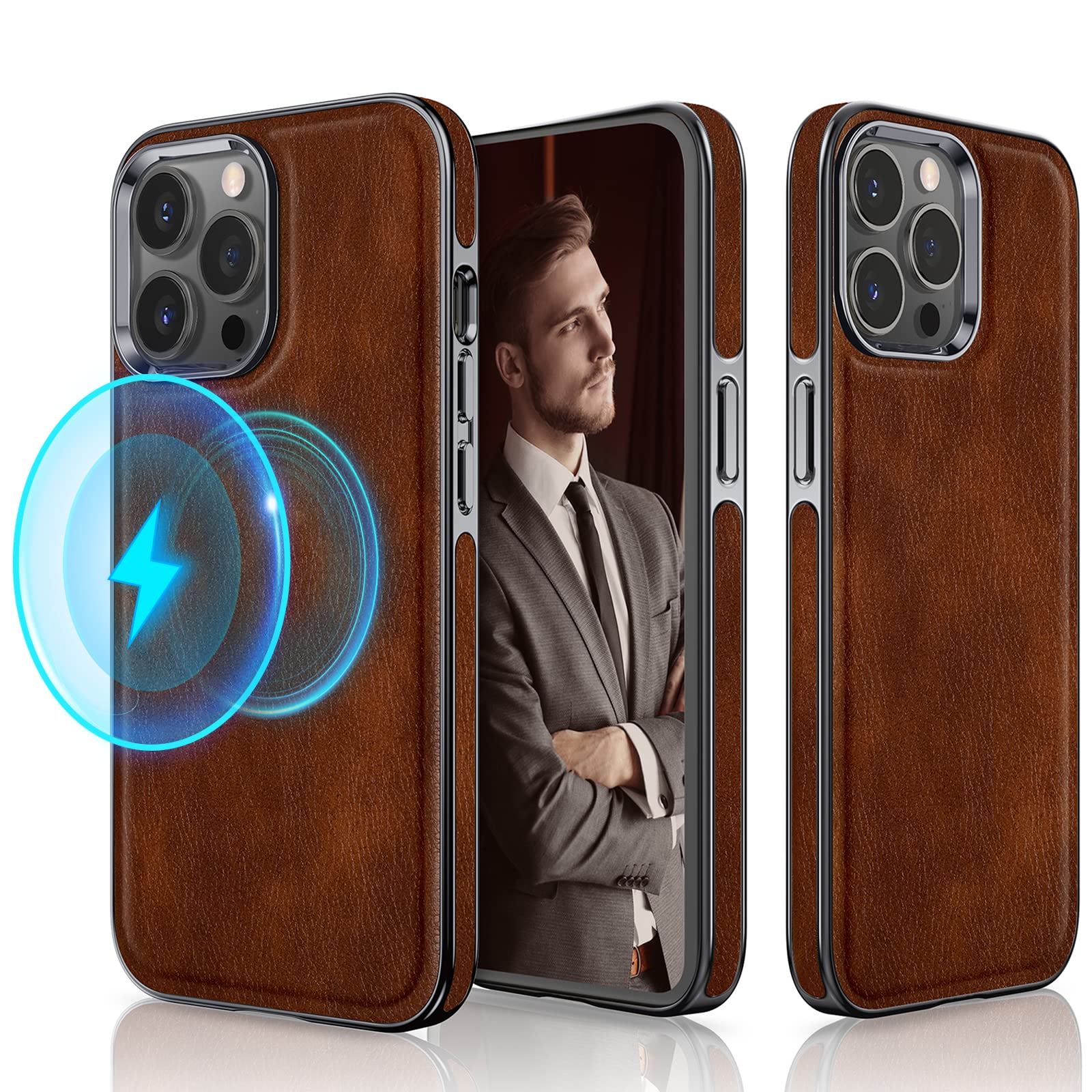 Lohasic Case For Iphone 14 Pro Max, Classic Leather With Soft Microfiber Lining Inner Cover Shockproof Magnetic Cases Compatible