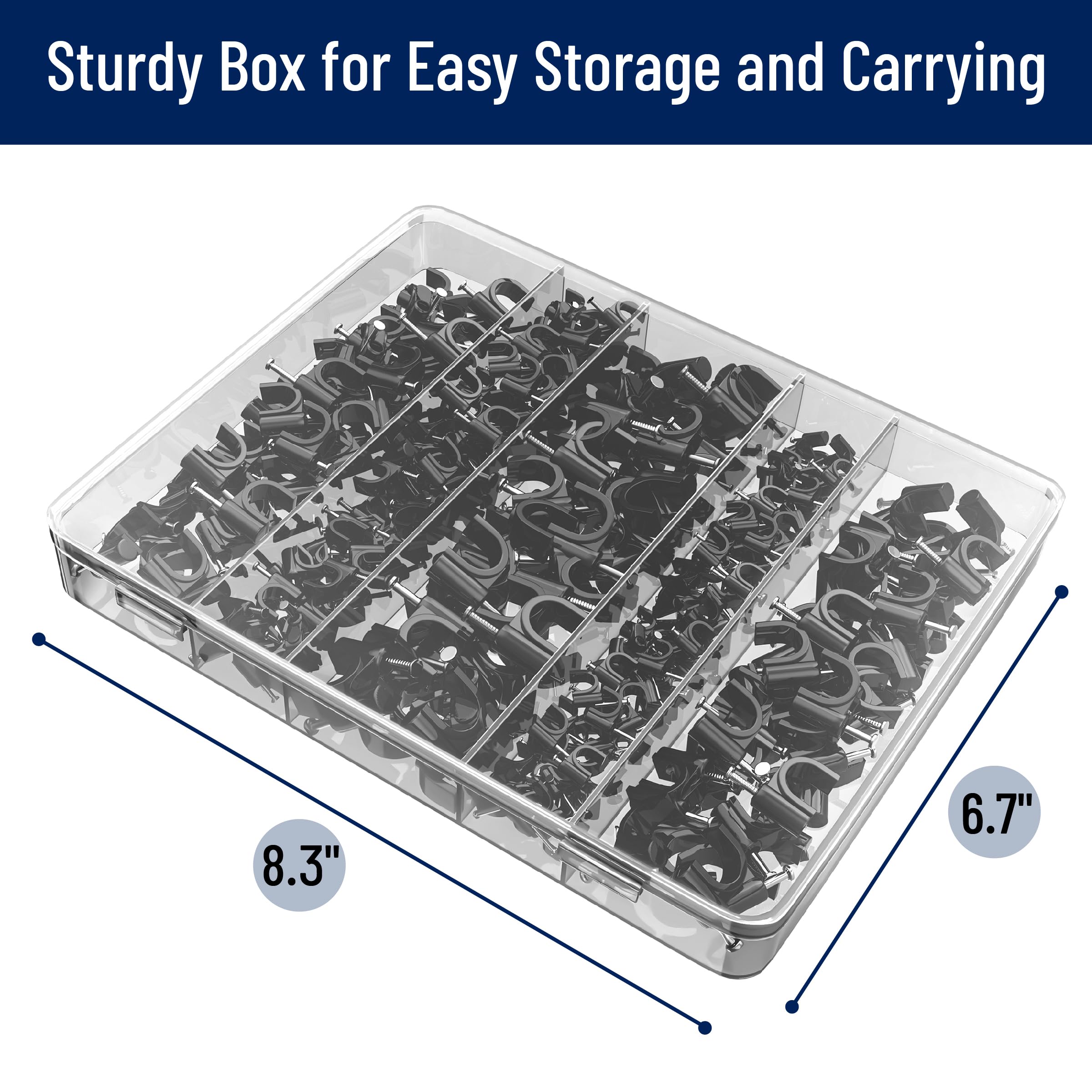 Bates  Cable Clips With Steel Nails, 360 Pcs, Black, 4Mm 5Mm 6Mm 8Mm 10Mm, Cord Clips For Wires On Wall, Cable Wall Clip, Wire W