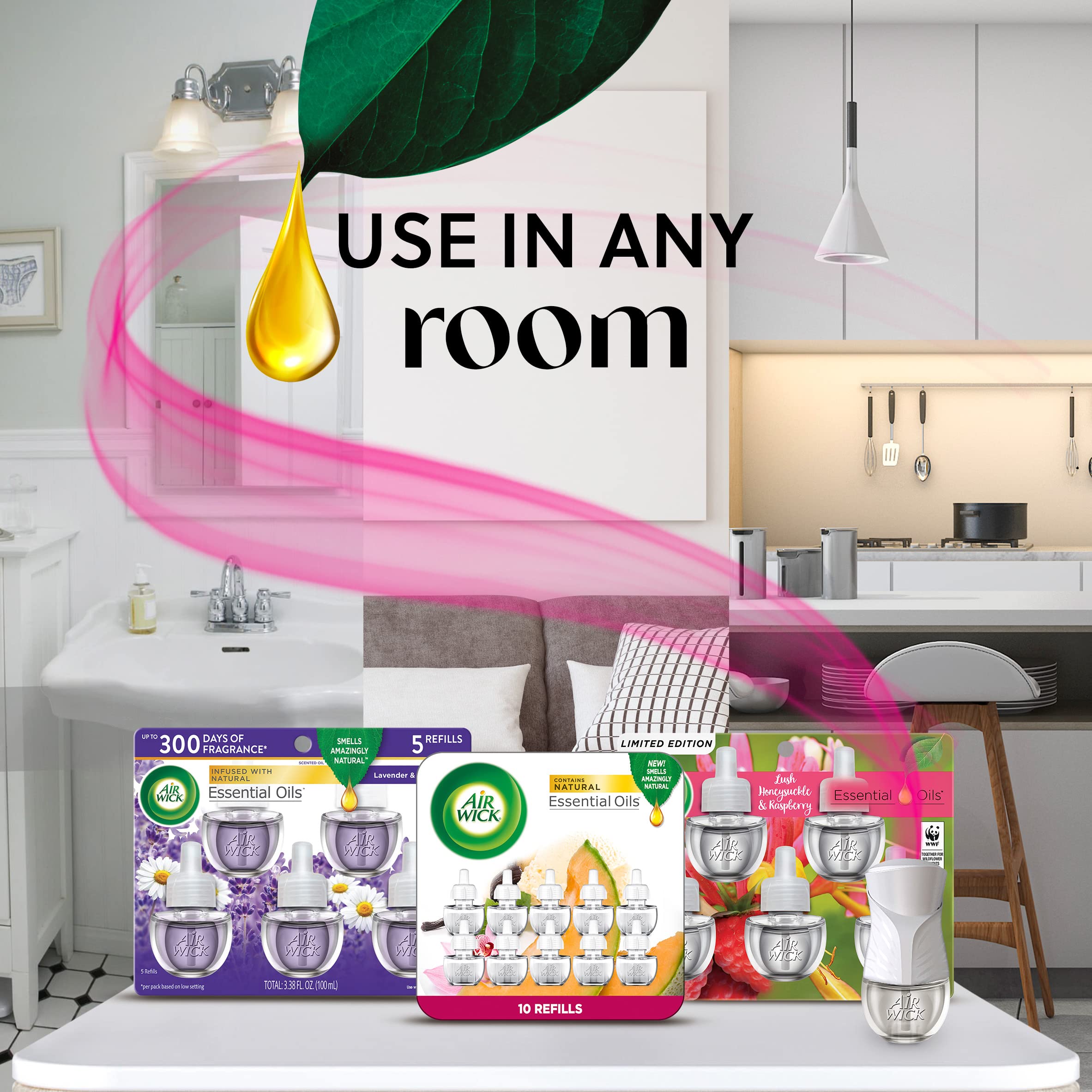 Air Wick Plug In Scented Oil Refill, 10Ct, Lavender & Chamomile, Air Freshener, Essential Oils, Eco Friendly