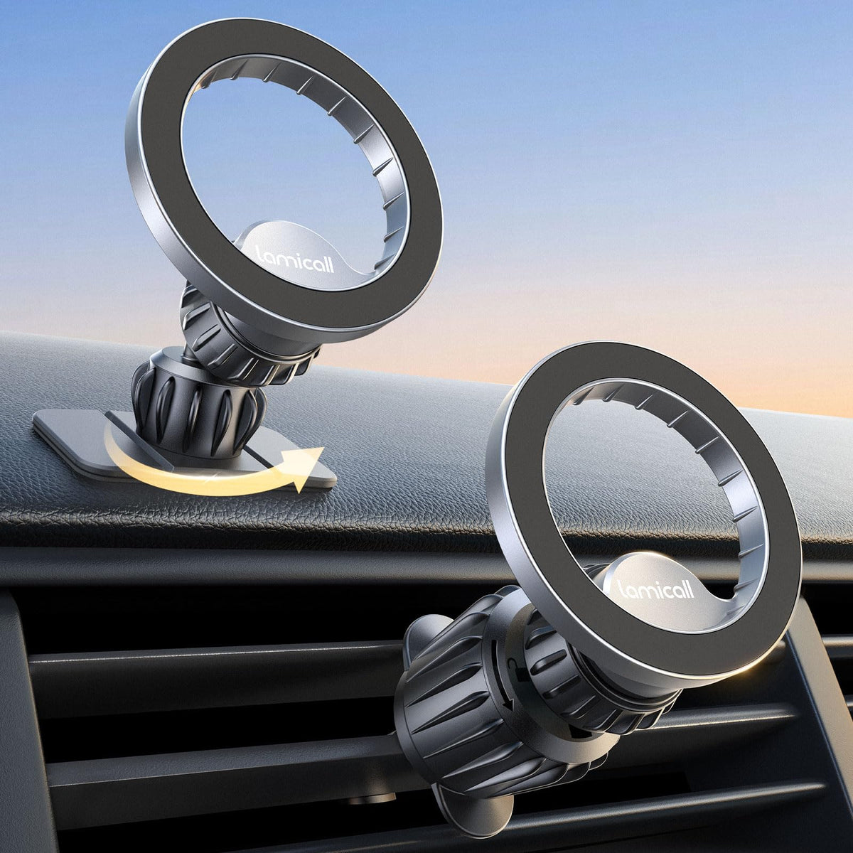 Lamicall For Magsafe Car Mount - [20X N55 Magnets] Magnetic Phone Holder For Your Car Dashboard Vent Car Mount Silver