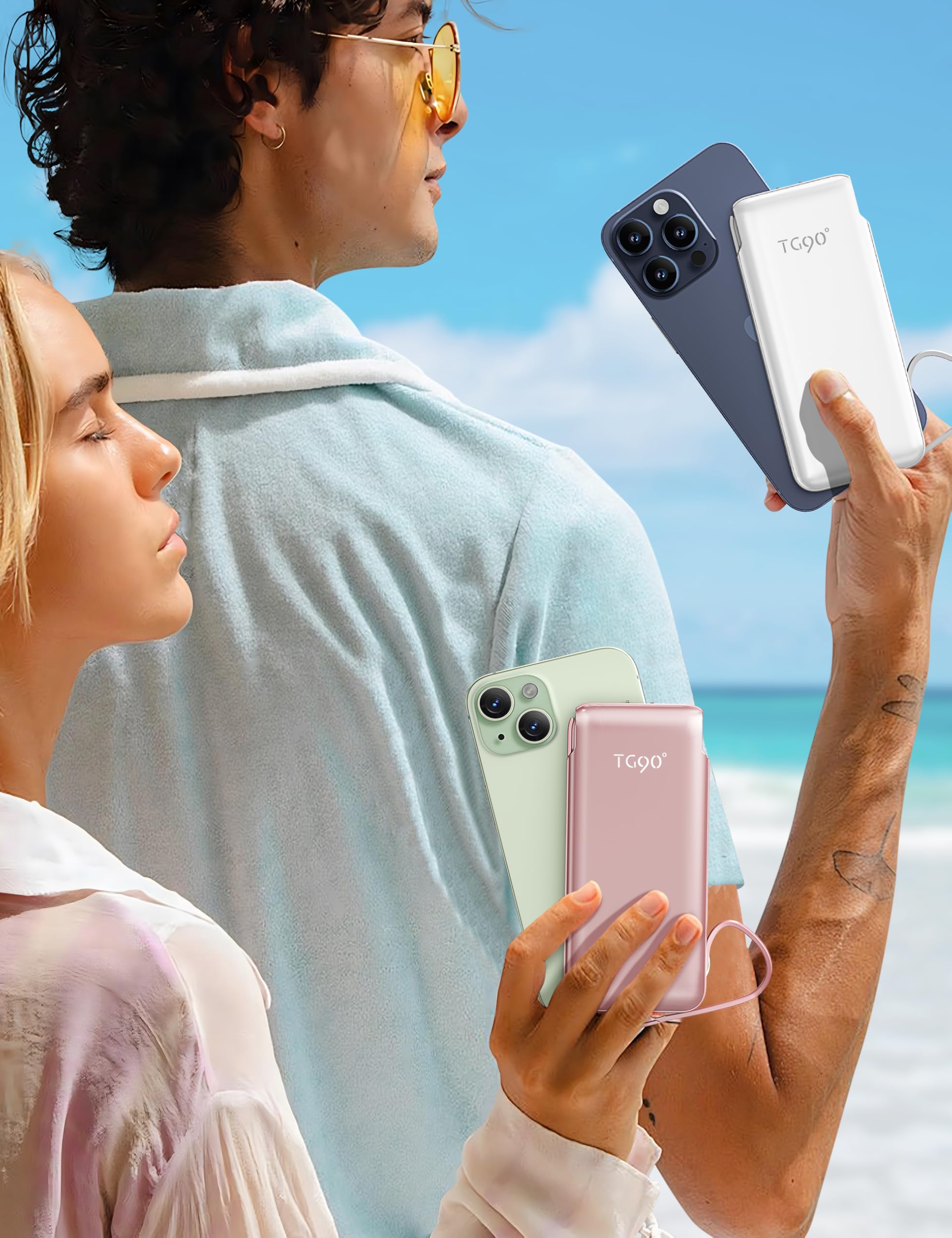 Metecsmart 2 Pack 10000Mah Phone Portable Charger Power Bank, Built In 2 Cables And Ac Wall Plug, Fast Slim Usb C Charging Batte