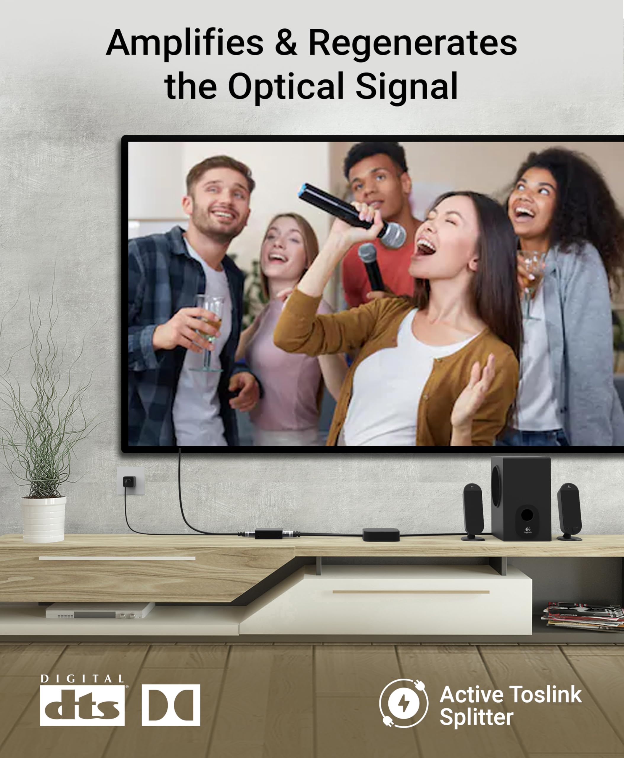 Bluerigger Digital Optical Audio Splitter (Active Toslink Splitter 1 In 2 Out, Spdif, Fiber Optic Adapter) - Compatible With Hom