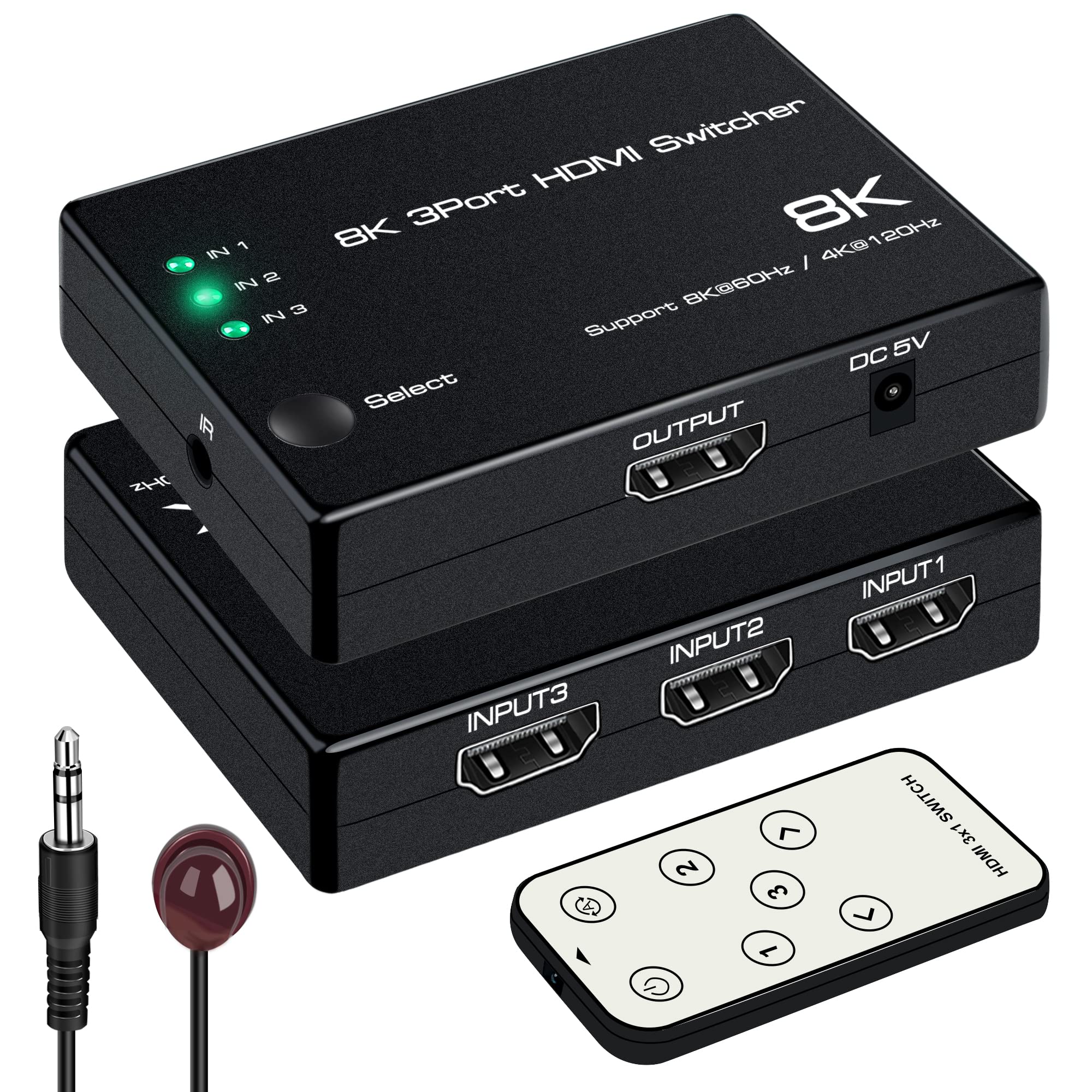 8K@60Hz Hdmi 2.1 Switch 3 In 1 Out,Newcare 4K@120Hz Hdmi Switcher 3 Port, 8K Hdmi Auto Switch 3X1 Selector With Ir Remote For Xbox,Ps5,Ps4,Uhd Tv, Support 48Gbps, Hdcp 2.3,Hdr 10+, 1080P@240Hz