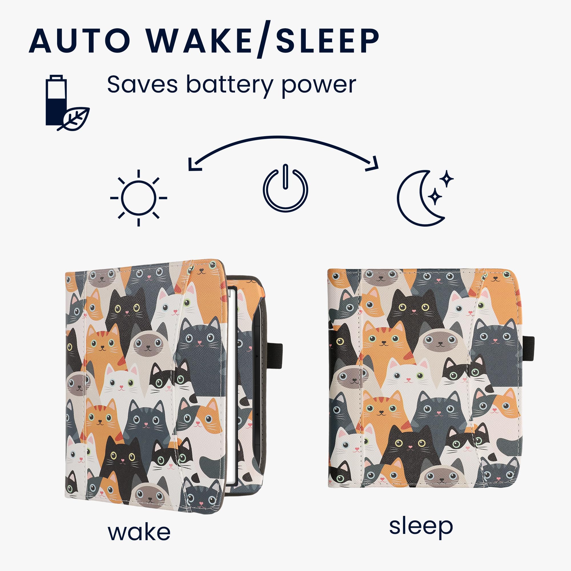 Kwmobile Case Compatible With Pocketbook Era/Era Color   Pu Leather Cover With Magnetic Closure, Strap, Front Pocket   Cats Oran