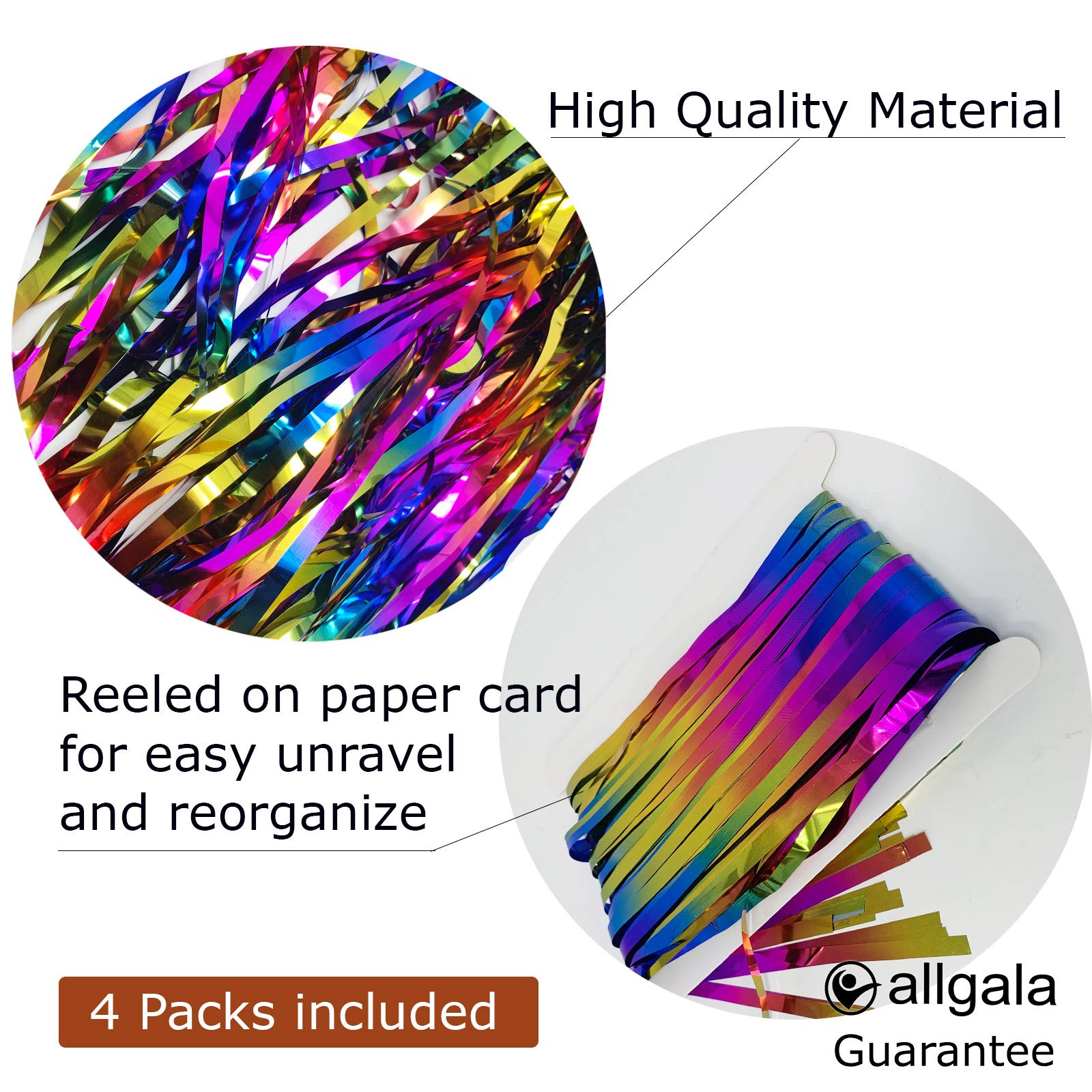 Allgala 4Pk 6.5Ft X 3.2Ft (Total 6.5Ft X 13.1 Ft) Metalic Tinsel Party Photo Backdrop Curtains Door Fringe D  Cor Rainbow Bd5230