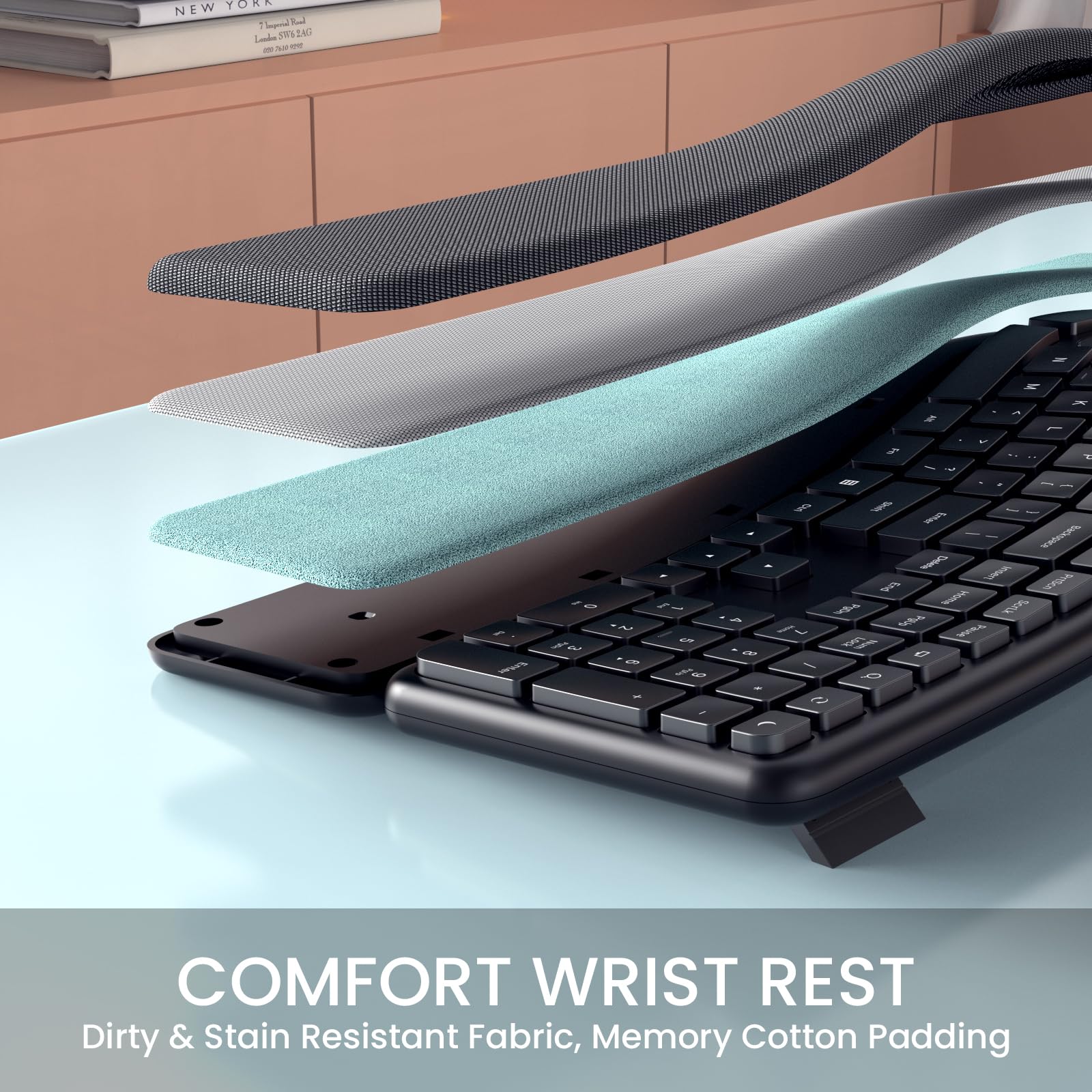 LIZRROT Wireless Ergonomic Split Keyboard with Wrist Rest, 2.4G, Black, Comfortable for Windows PC and Laptops