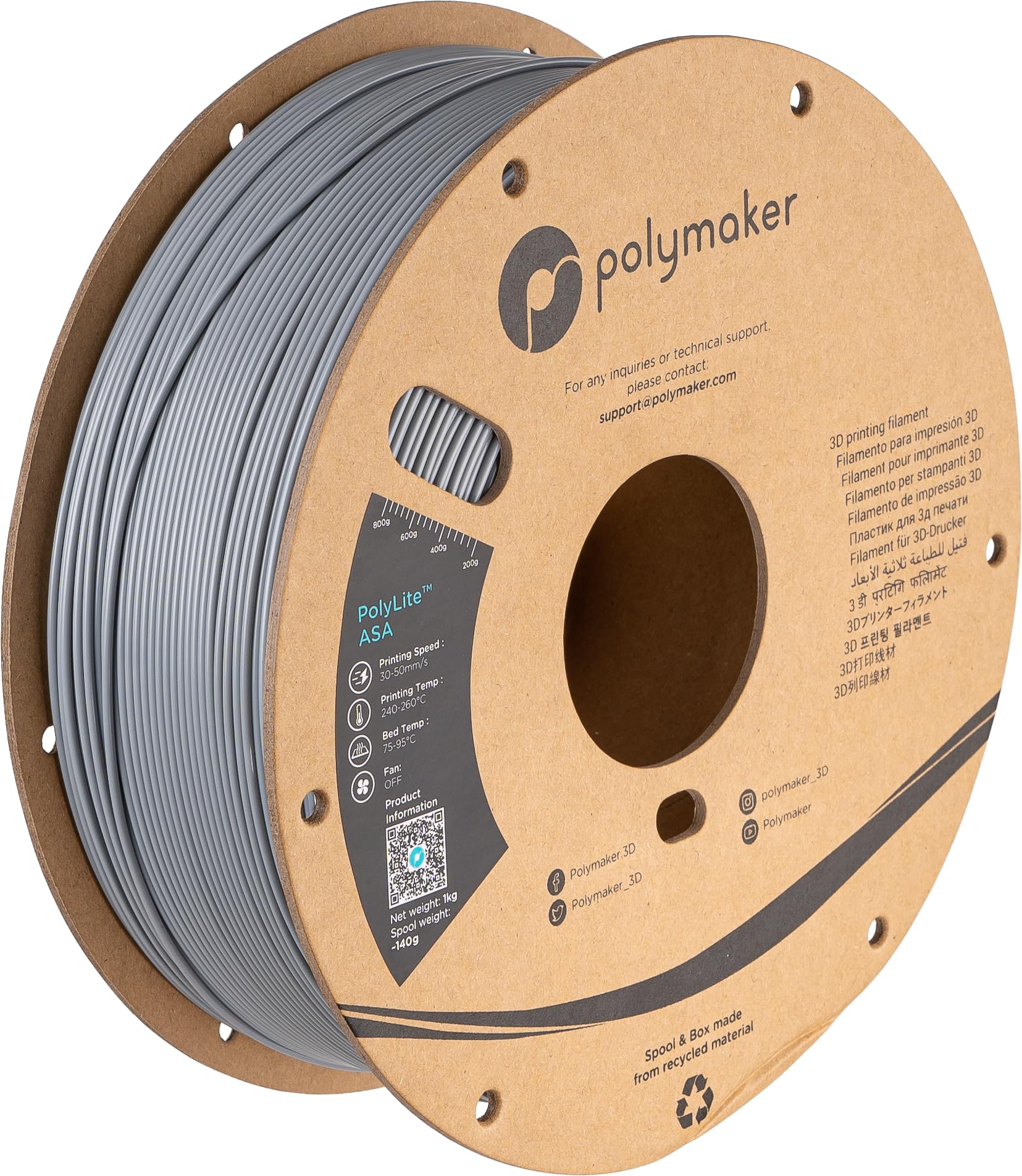Polymaker Asa Filament 1.75Mm Grey, 1Kg Asa 3D Printer Filament, Heat & Weather Resistant   Asa 3D Filament Perfect For Printing