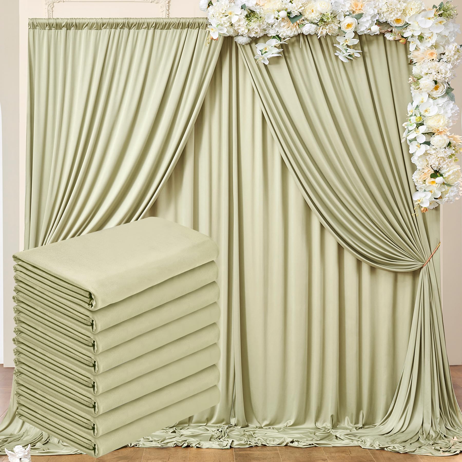 40 ft x 10 ft Wrinkle Free Light Green Backdrop Curtain for Parties, Thick Green Polyester Photo Backdrop Drapes for Baby Shower