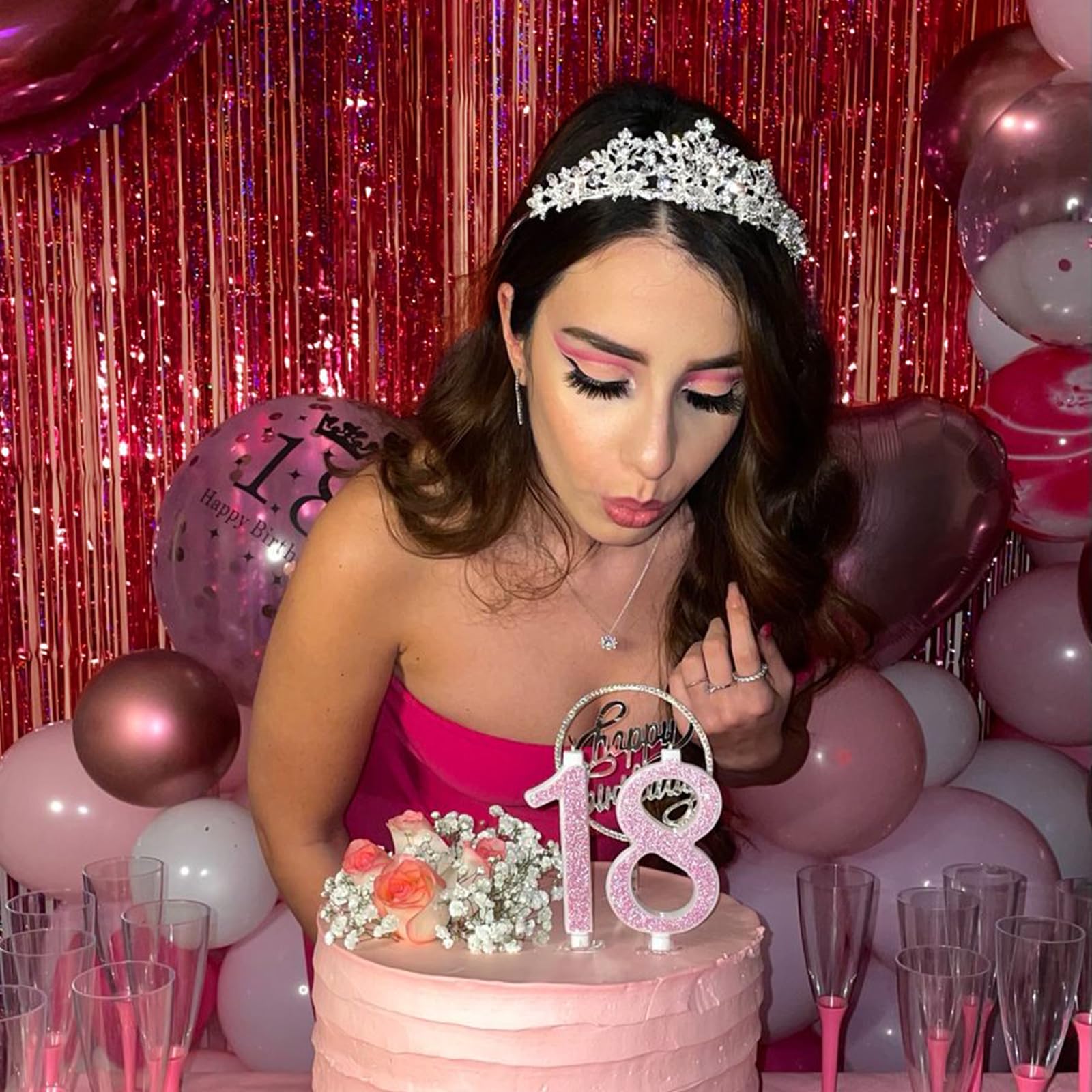 Canrevel 2 Pack 3.3X8.2 Feet Laser Red Foil Fringe Backdrop Curtains, Glitter Tinsel Streamers Birthday Party Decorations, Fring