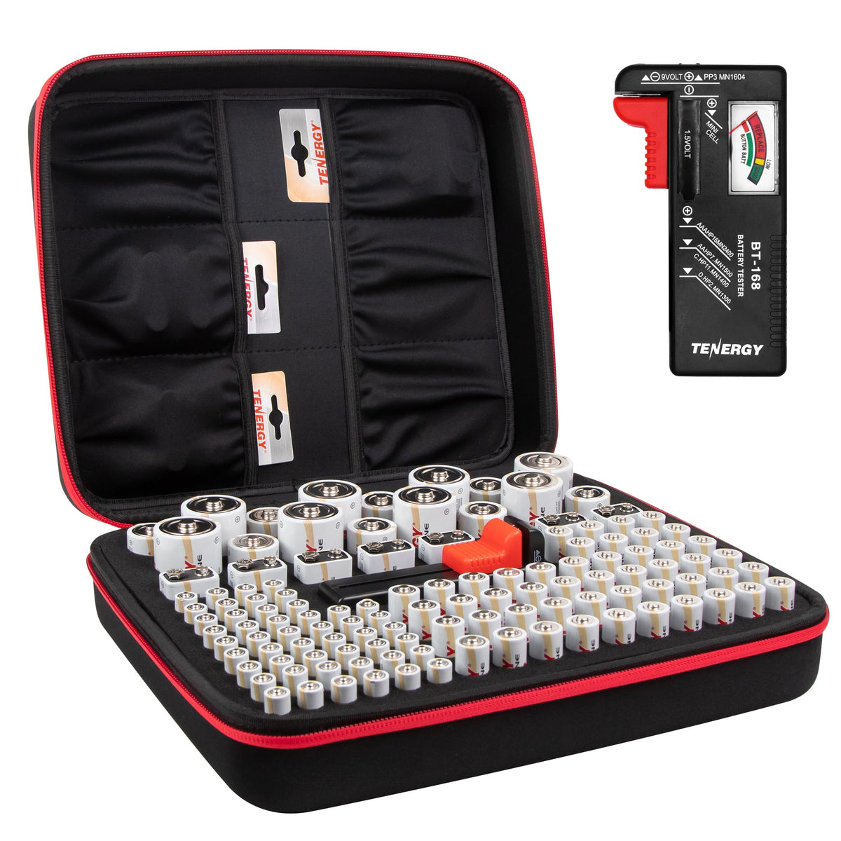Tenergy Large Battery Organizer Storage Case With Battery Tester, Holds 120 Batteries Aa Aaa C D 9V (Batteries Not Included)