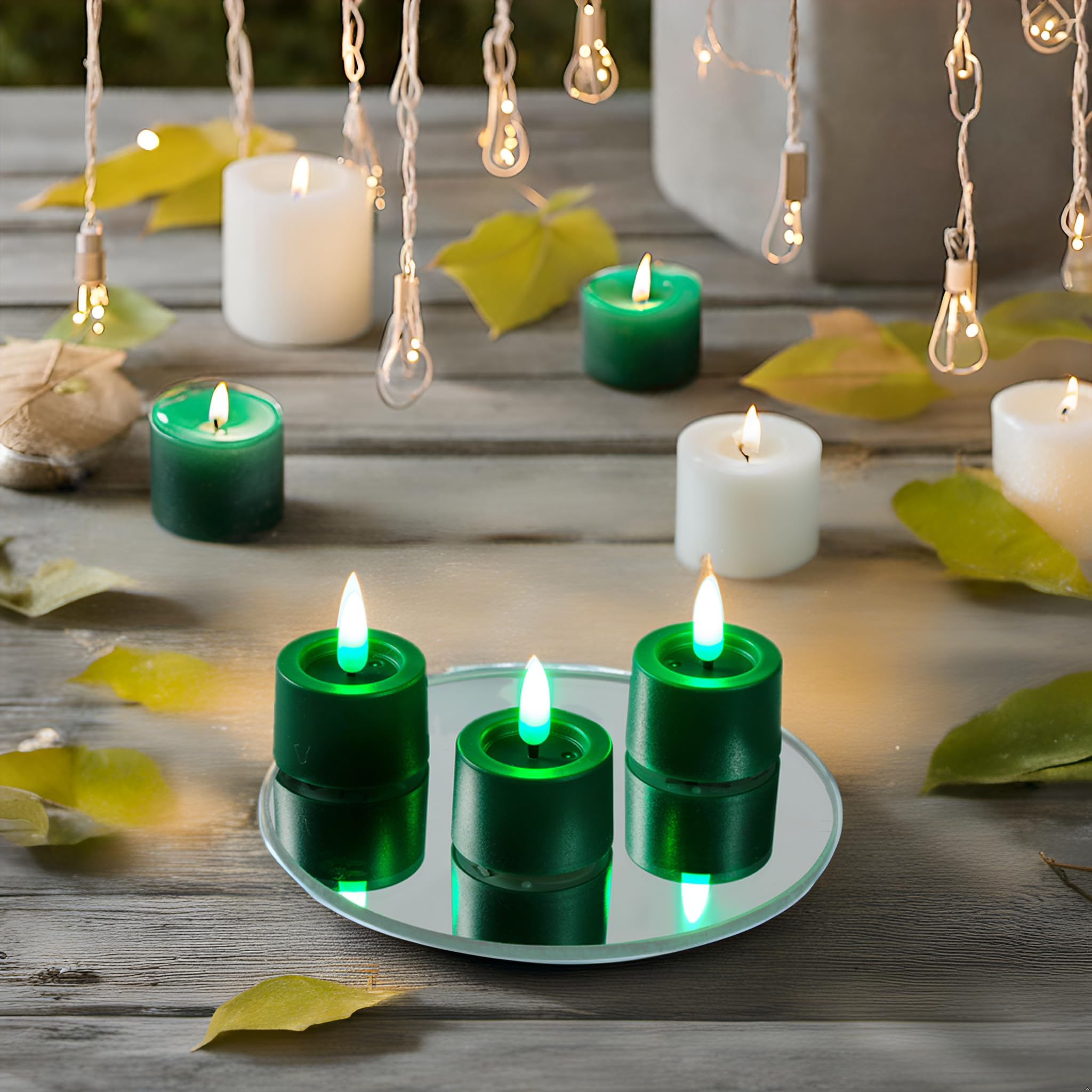 Simplelight Pack Of 12 Tea Lights Candles Battery Operated   Green Flameless Candles With Timer, Battery Included   Perfect For