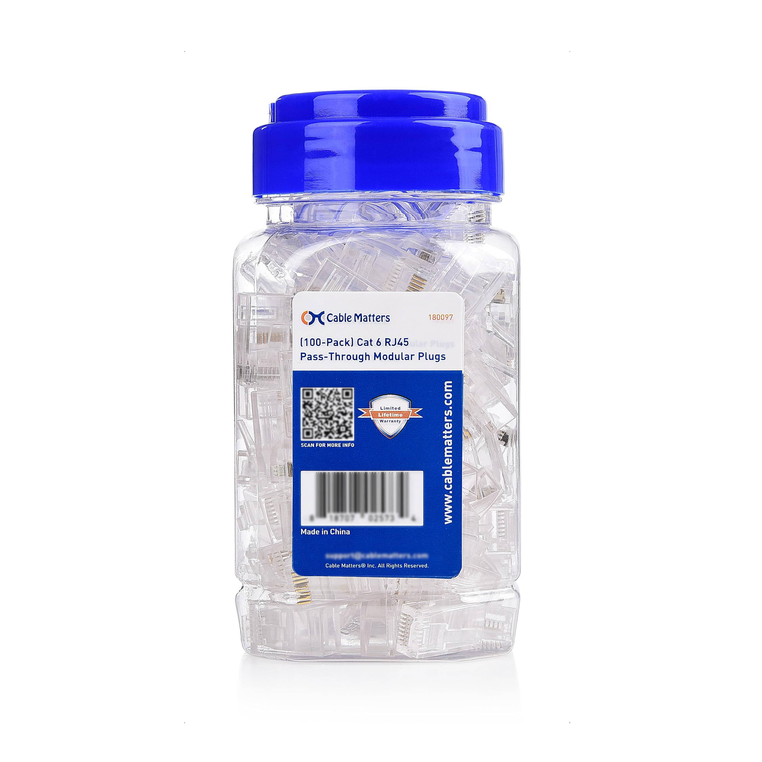 Cable Matters 100 Pack Cat 6 Pass Through Rj45 Connectors (Cat 6 Ends / Cat6 Connector / Rj45 Modular Plugs/Ethernet Plugs/Netwo