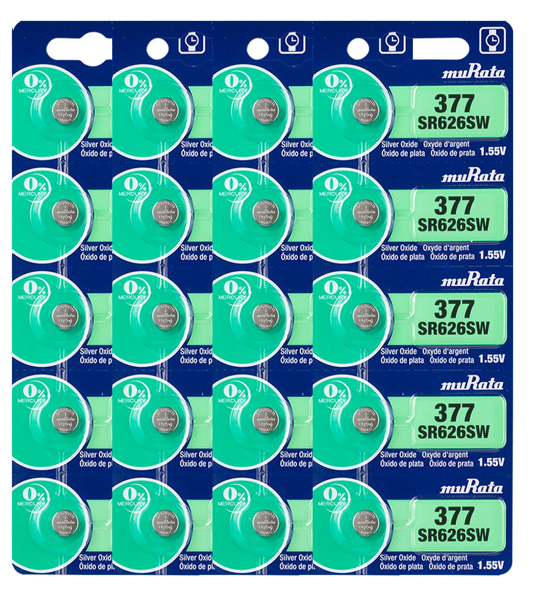 Murata 377 Battery Sr626Sw 1.55V Silver Oxide Watch Button Cell (20 Batteries)