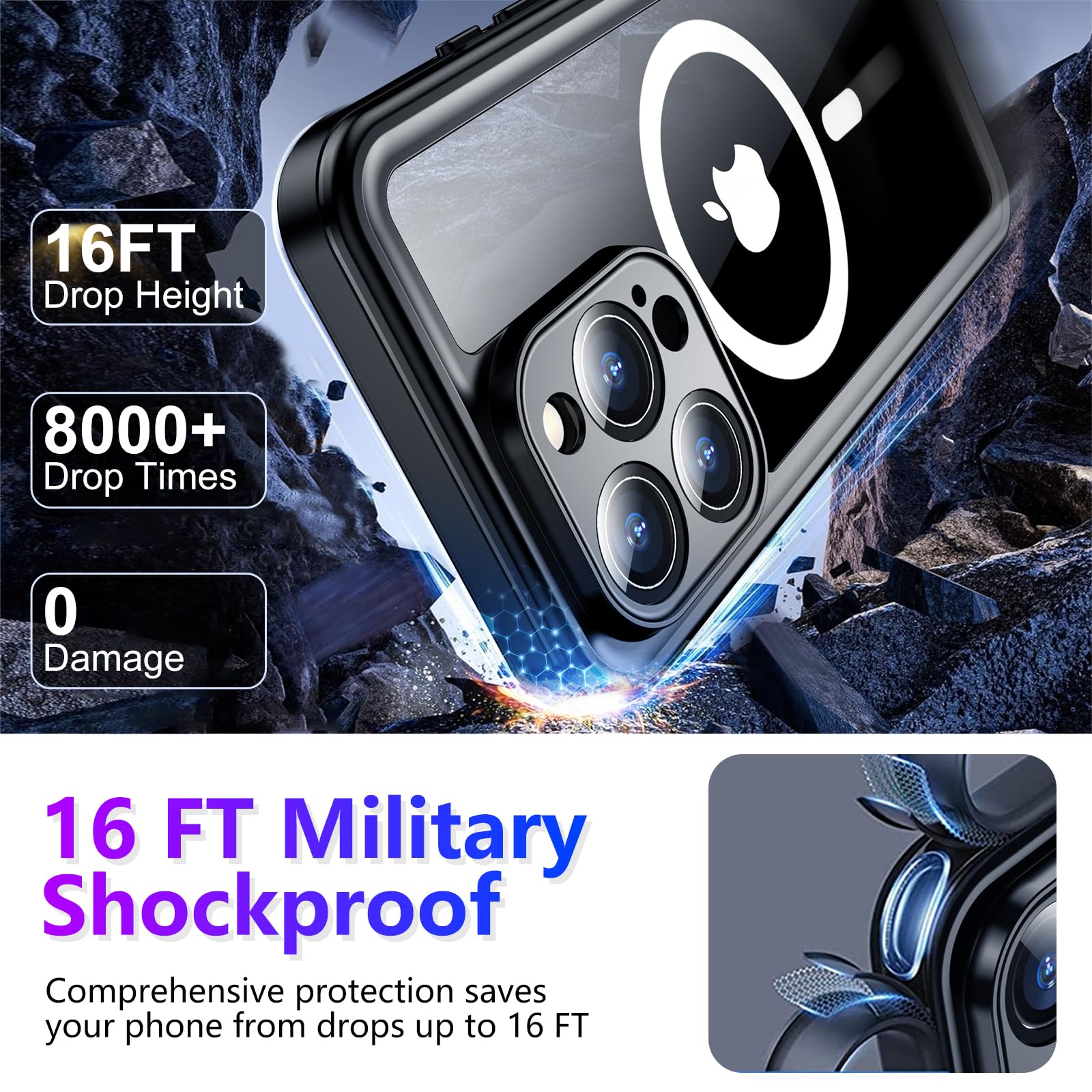 Temdan Compatible With Iphone 16 Pro Case Waterproof, Compatible With Magsafe Built In Screen & Camera Protector Ip68 Underwater