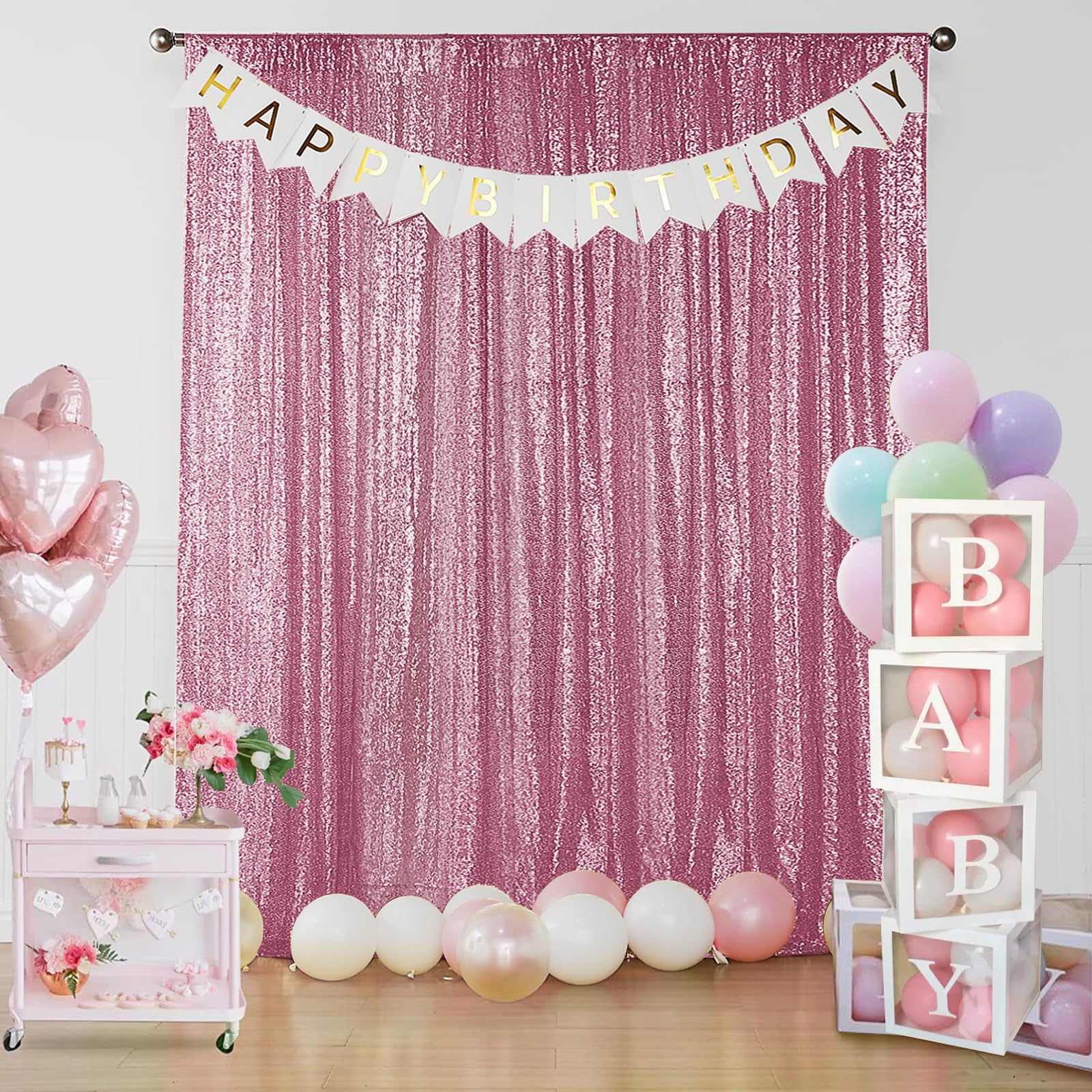 Sugargirl Pink Sequin Backdrop Curtain 4 Panels 2Ftx8Ft Glitter Pink Background Drapes Sparkle Photography Backdrop For Party We