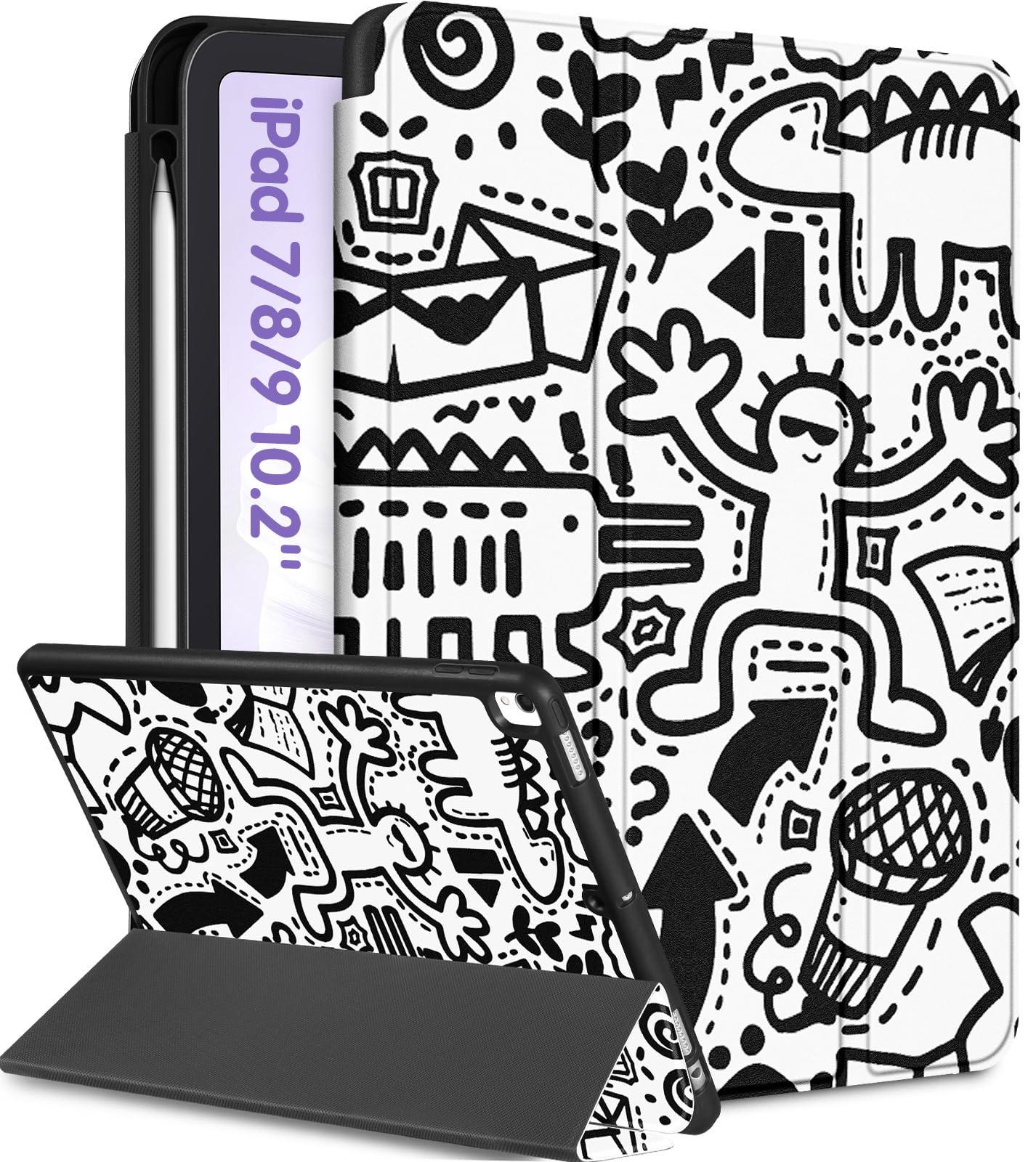 Uppuppy For Ipad 9Th/8Th/7Th Generation Case 10.2 Inch Girls Cute Boys Kids Women Folio Cover Pencil Holder Graffiti Cartoon Coo
