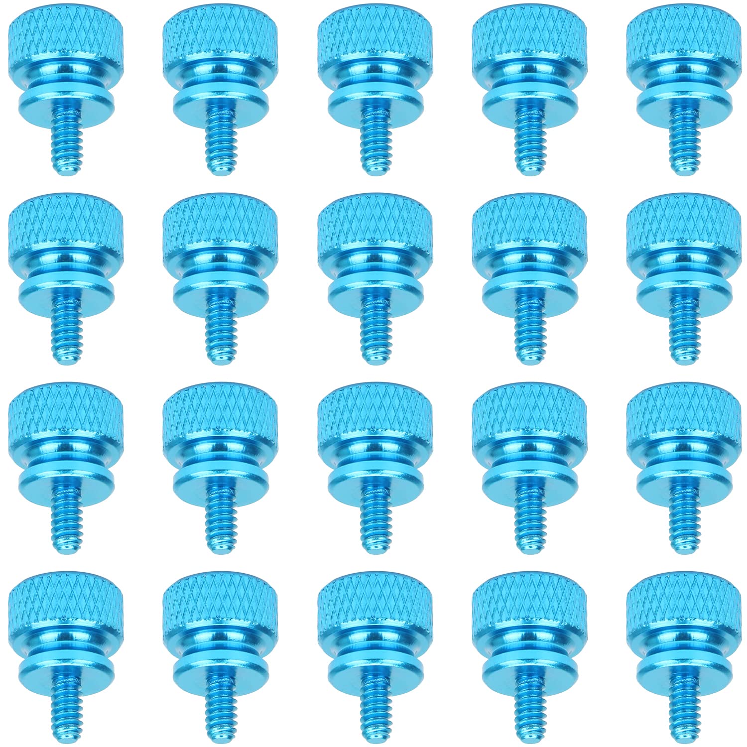 Helifouner 20 Pieces 6 32 Thread, Lake Blue Color Anodized Aluminum Computer Case Thumbscrews, Thumb Screws For Computer Case/Co
