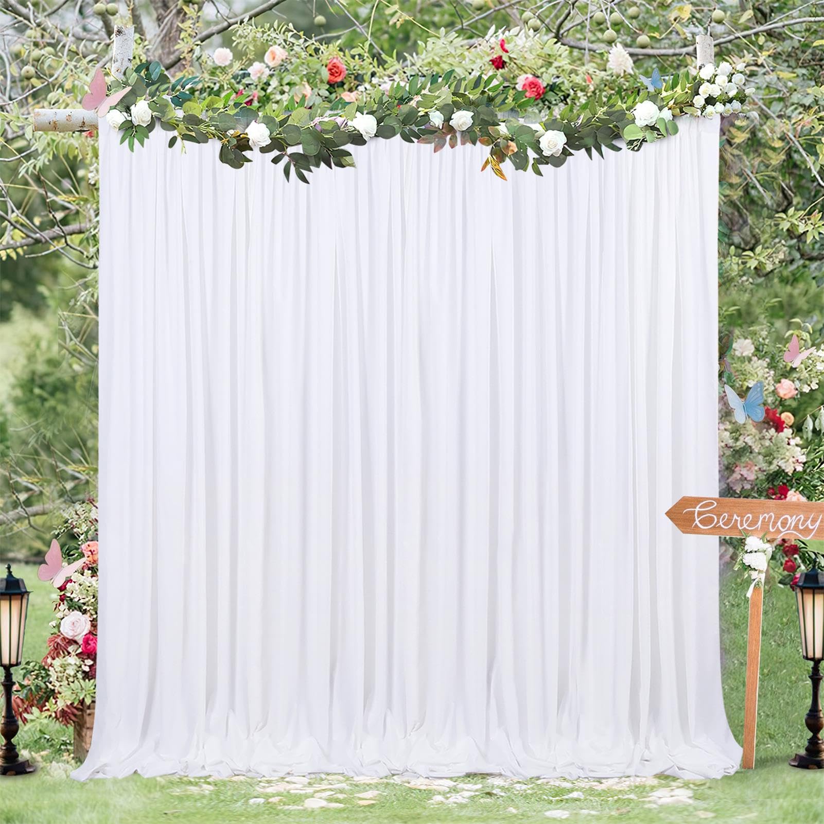 White Backdrop Polyester Background Drapes 10Ft X 8Ft Wedding Curtain Backdrops Spring Outdoor Photography Backdrops 2 Panels 5F