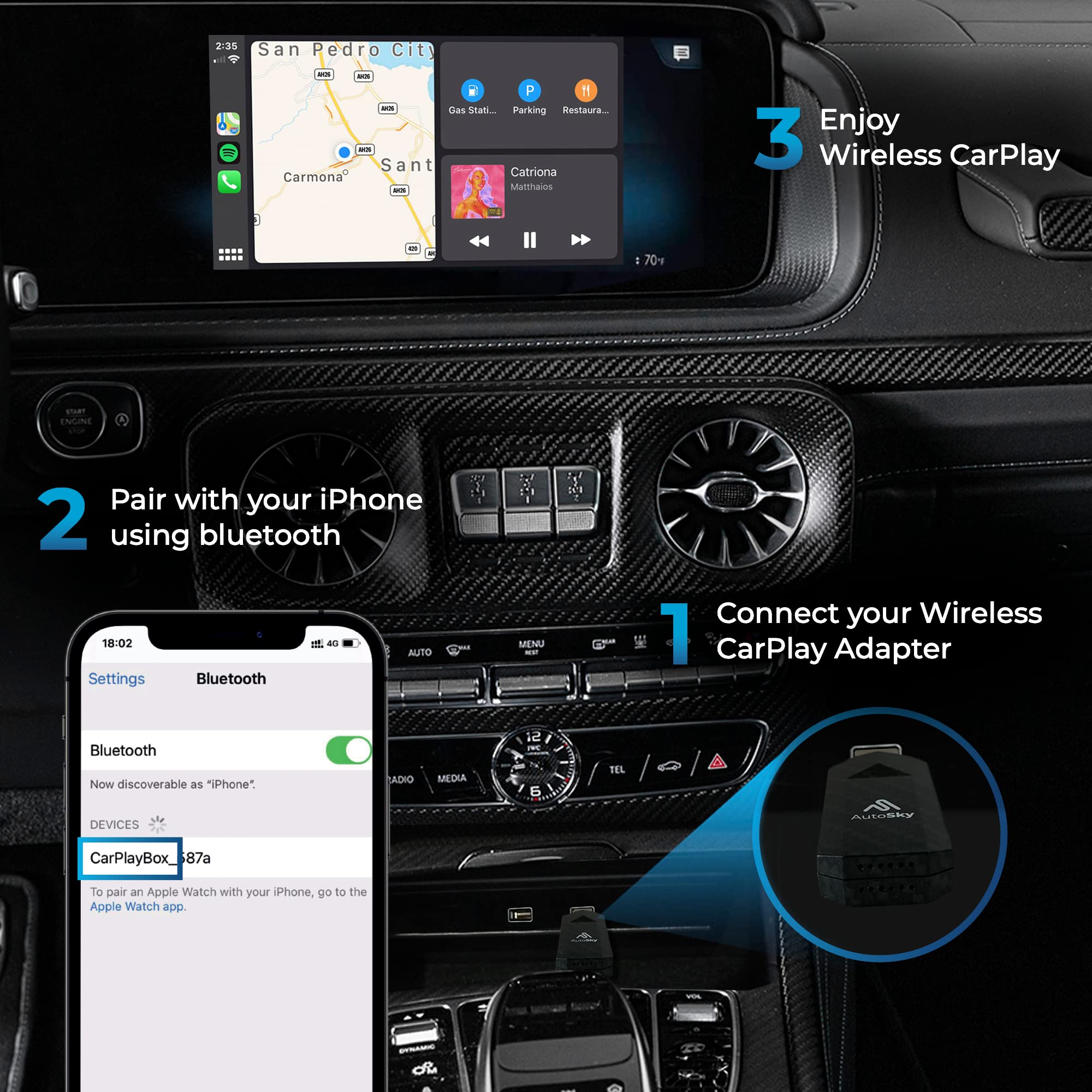Wireless Carplay Adapter 2023 Pro Slim Edition   Smallest Newest And Fastest Wireless Carplay Adapter   Autosky   Factory Wired