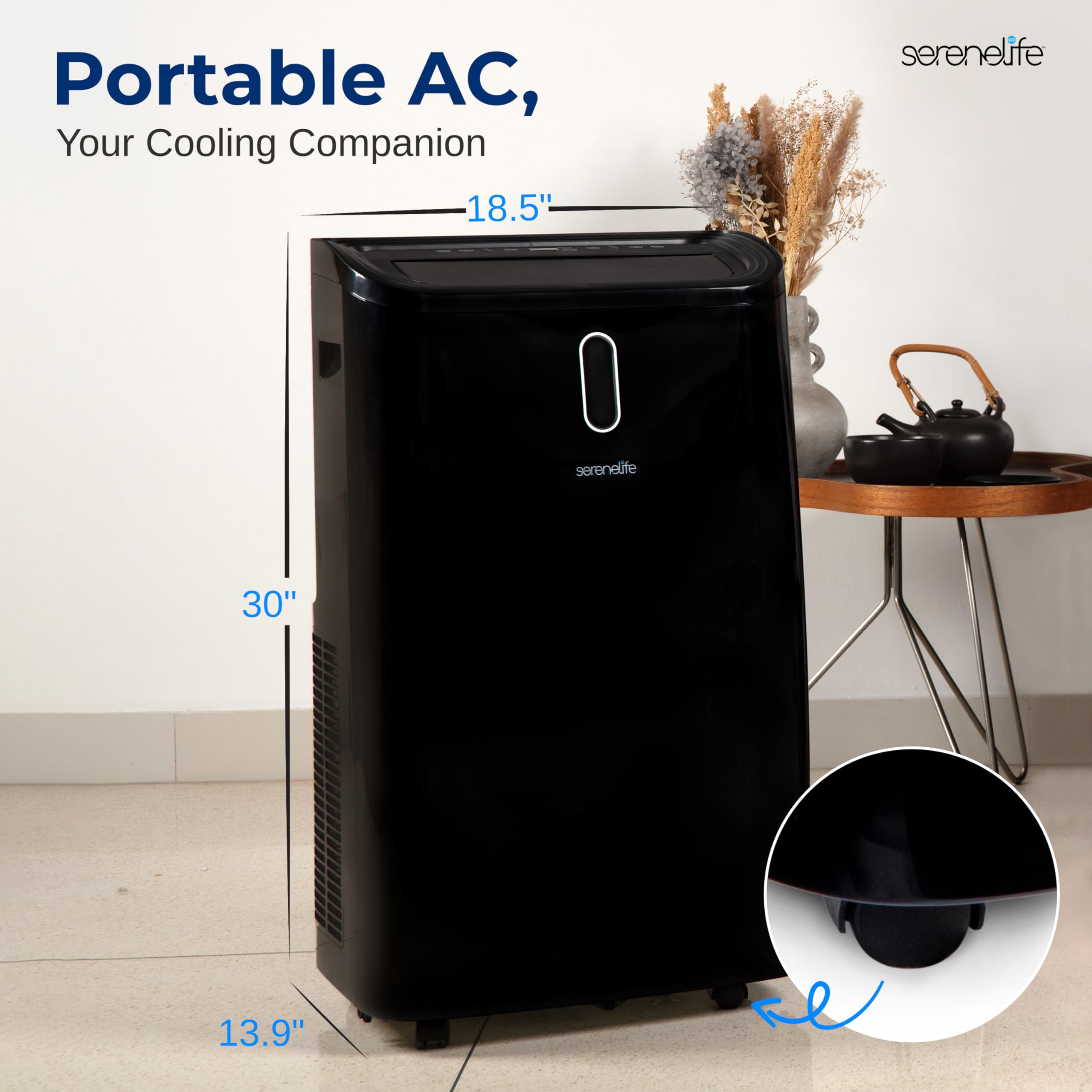 Serenelife 14000 Btu Portable Air Conditioner - 115V Compact Standing Air Conditioner For Room Up To 450 Sq. Ft., 3-In-1 Floor A