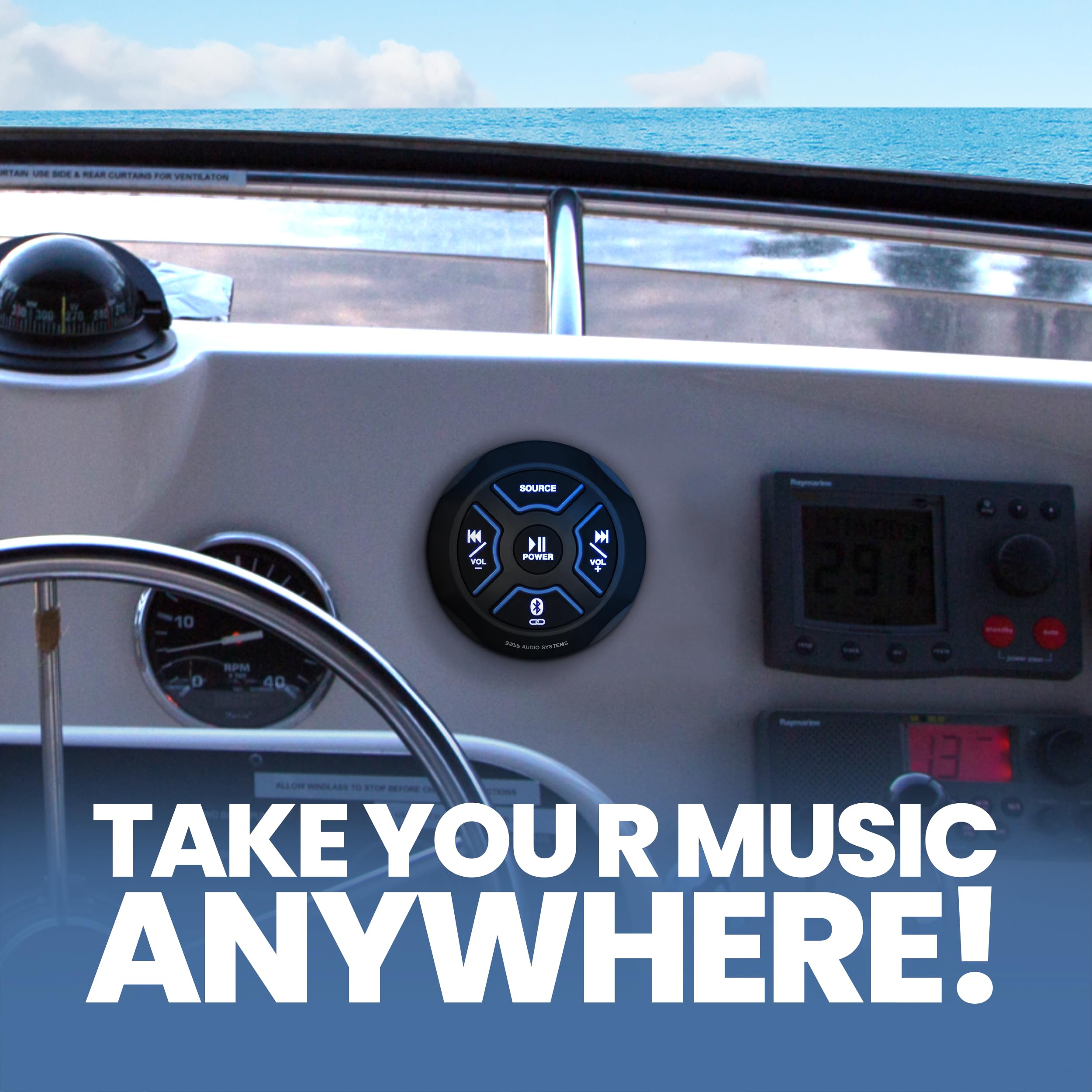 Boss Audio Systems Mgr250B Bluetooth Marine Radio Gauge Receiver, Built In Amplifier, Ipx6 Rated, Usb Port + Usb Charging