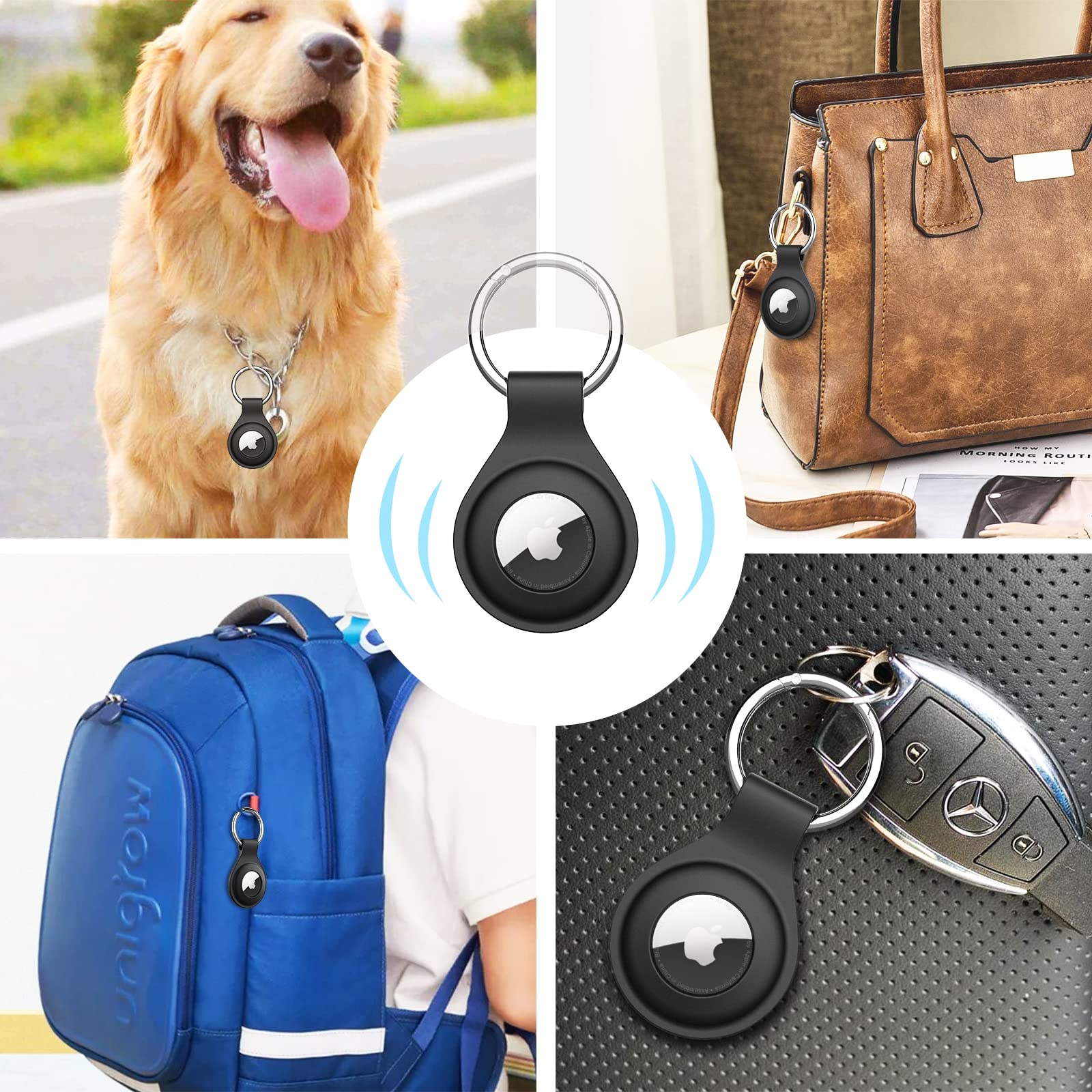 Jetech Silicone Case For Airtag 2021 With Keychain, Protective Air Tag Holder, Portable Keyring Cover, Easy Installation, 2-Pack