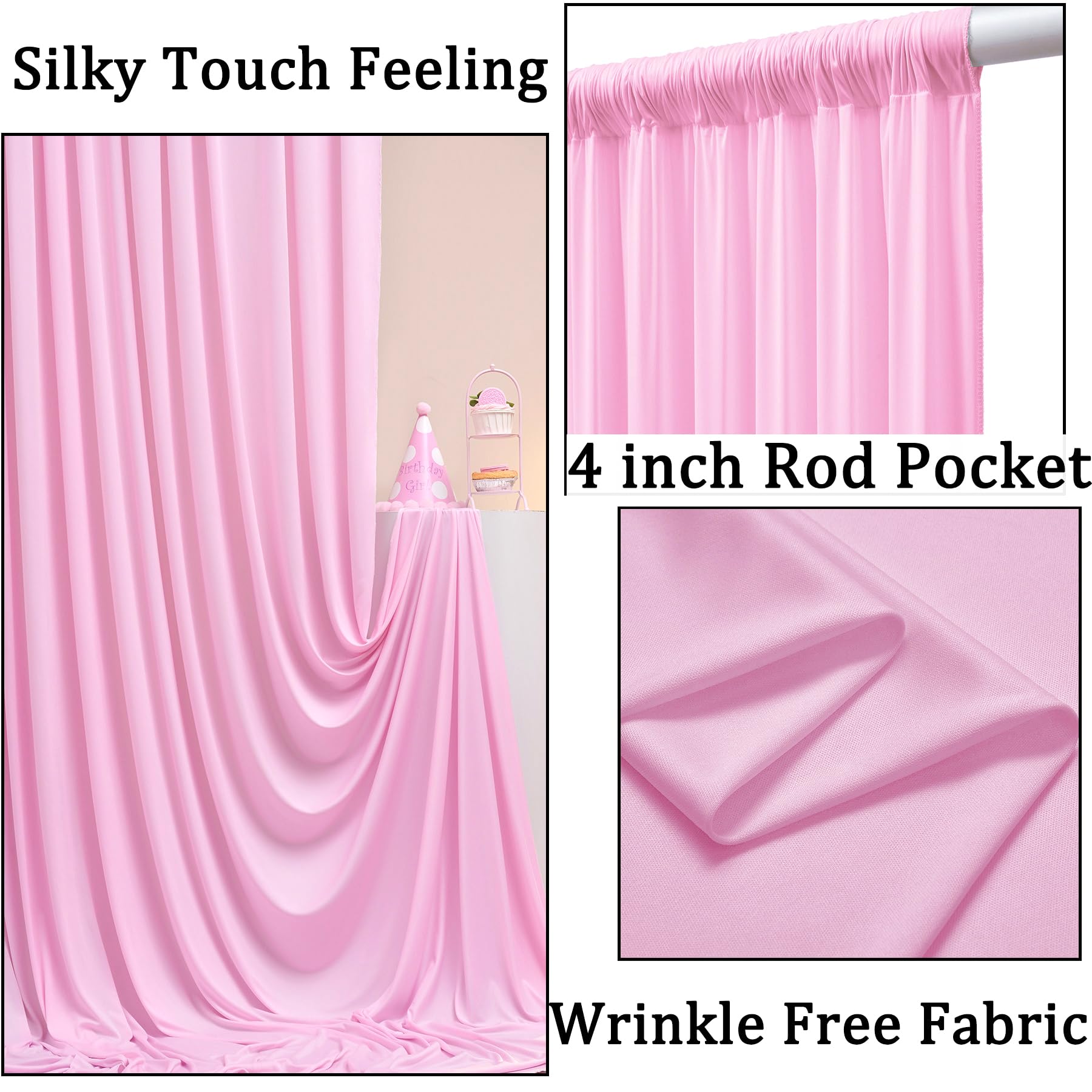 10Ft X 8Ft Wrinkle Free Pink Backdrop Curtain Drapes, Thick Polyester Baby Pink Backdrop For Girls Birthday Wedding Party Backgr