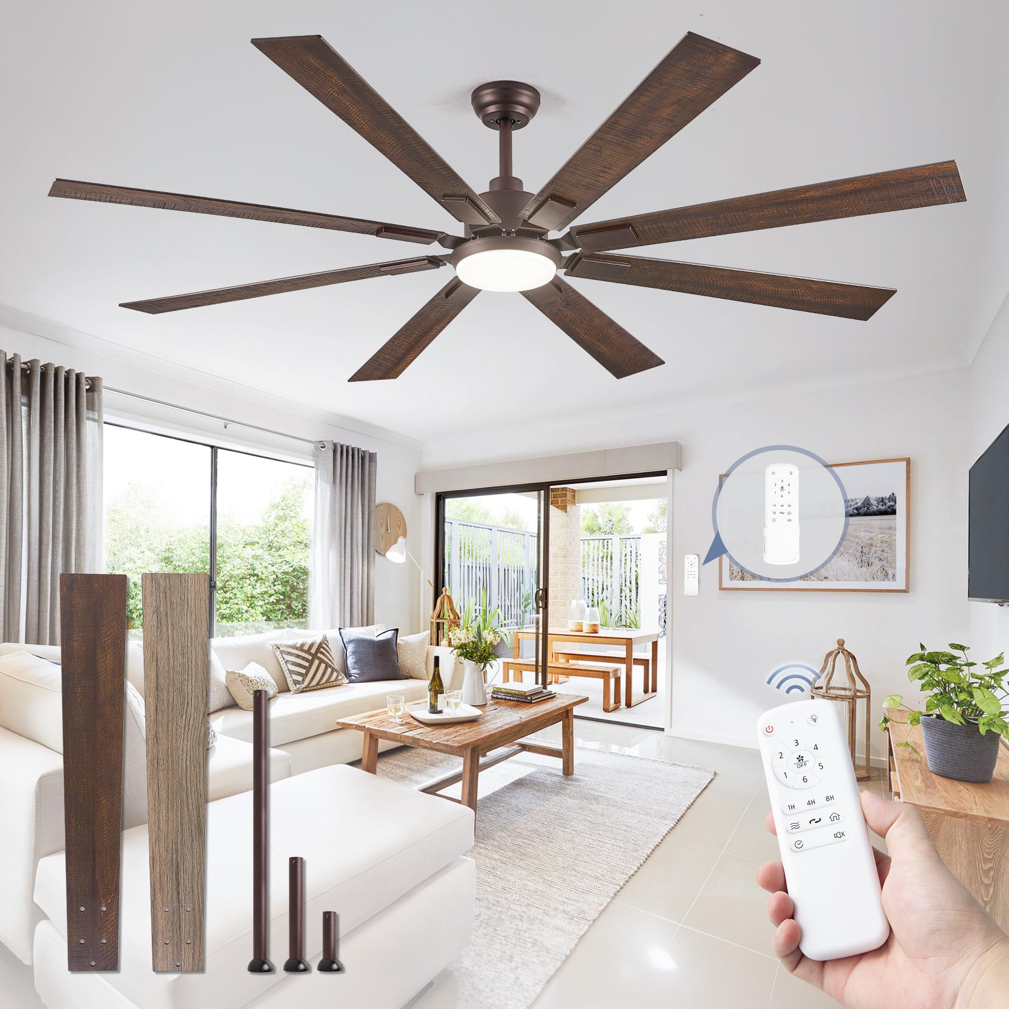 ZMISHIBO 72 inch Oil Rubbed Bronze Ceiling Fans with Lights and Remote, Indoor/Outdoor Farmhouse Ceiling Fan for Living Room Pat