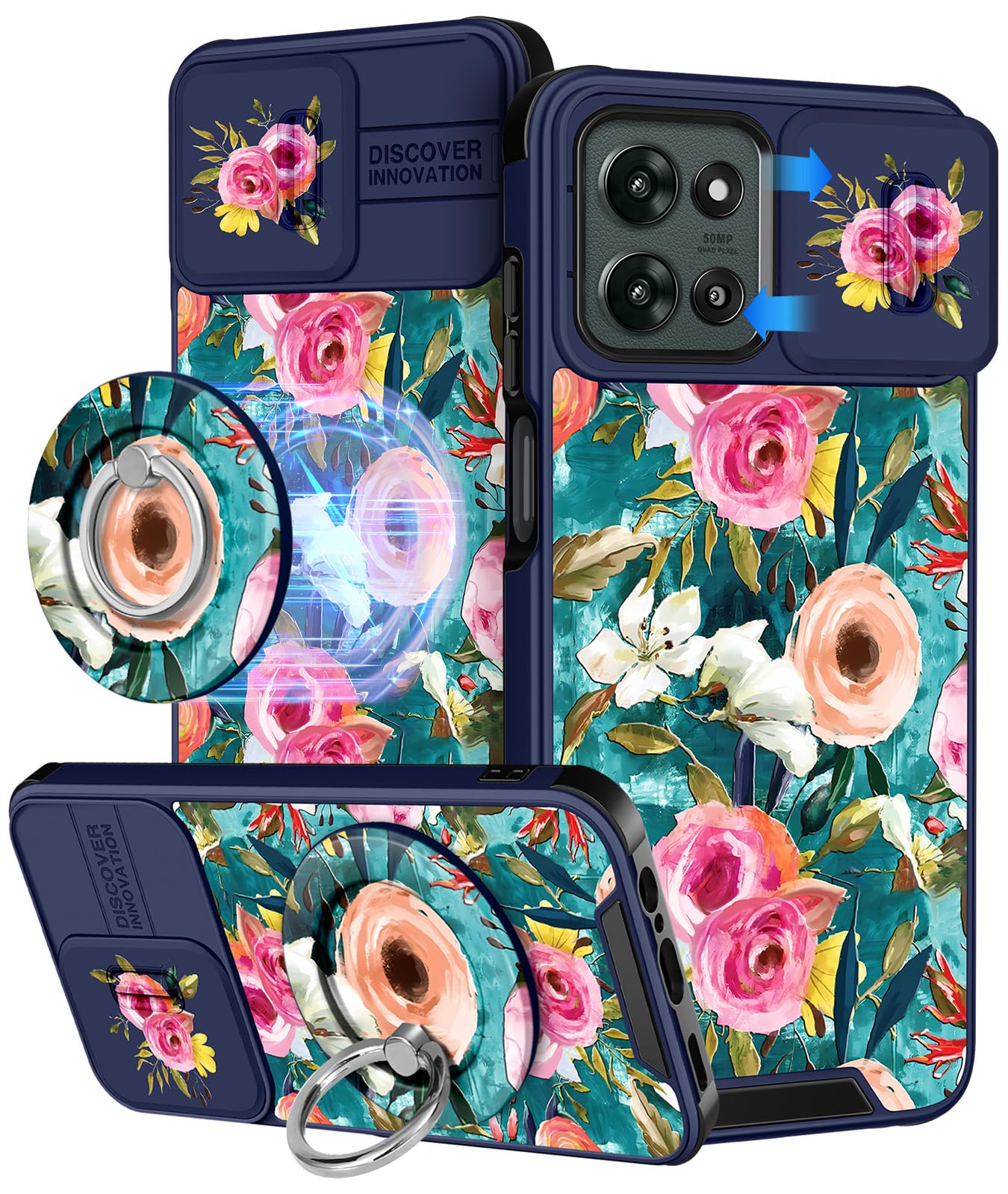 Buleens for Moto G 2026/2025 Case - Cute Design with Ring Stand & Camera Cover for Women Girly Case Lake Blue Phone Cover for Mo